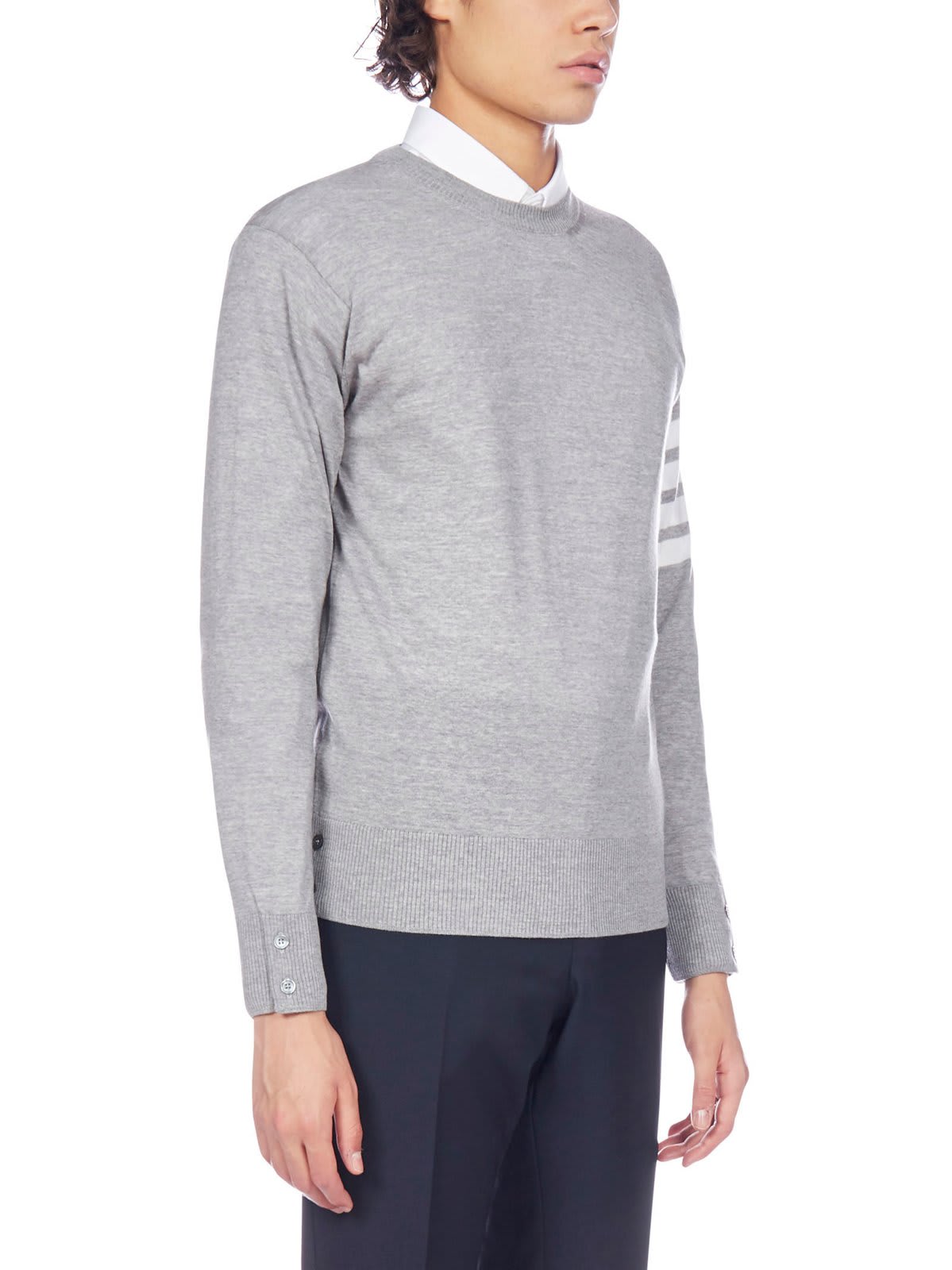 Shop Thom Browne 4-bar Striped Sweater In Pale Grey