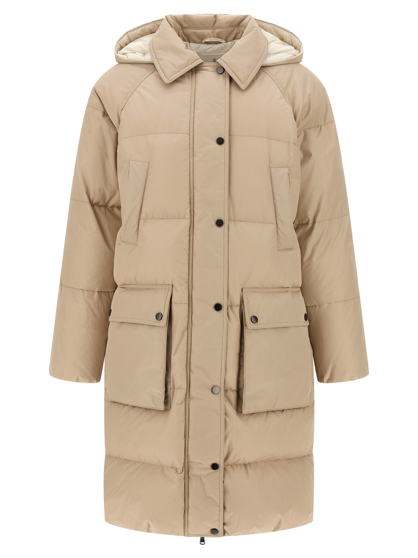 Brunello Cucinelli Shiny Zipper Pull Down Jacket In Neutral