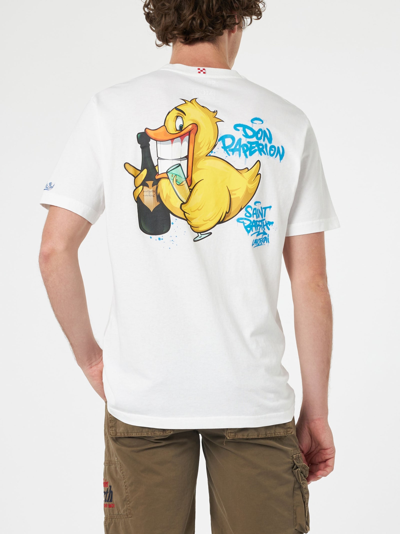 Shop Mc2 Saint Barth Man Cotton T-shirt With Cryptopuppets Ducky Bollicine Front And Back Placed Print Cryptopuppets Spec In White