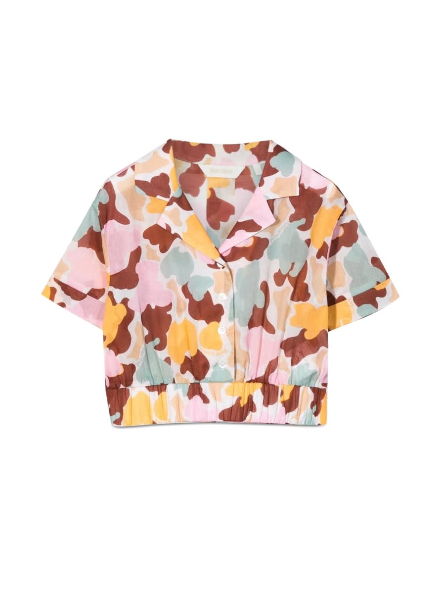 Palm Angels Kids' Cropped Shirt Aop Camu In Pink