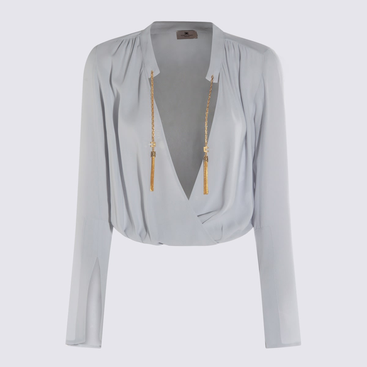 Elisabetta Franchi Draped Front Jumpsuit Gold Chain Detail In Gray