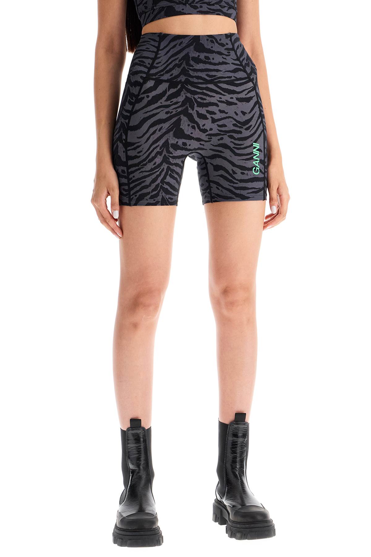 Shop Ganni Animal Print Sports Shorts In Phantom (grey)