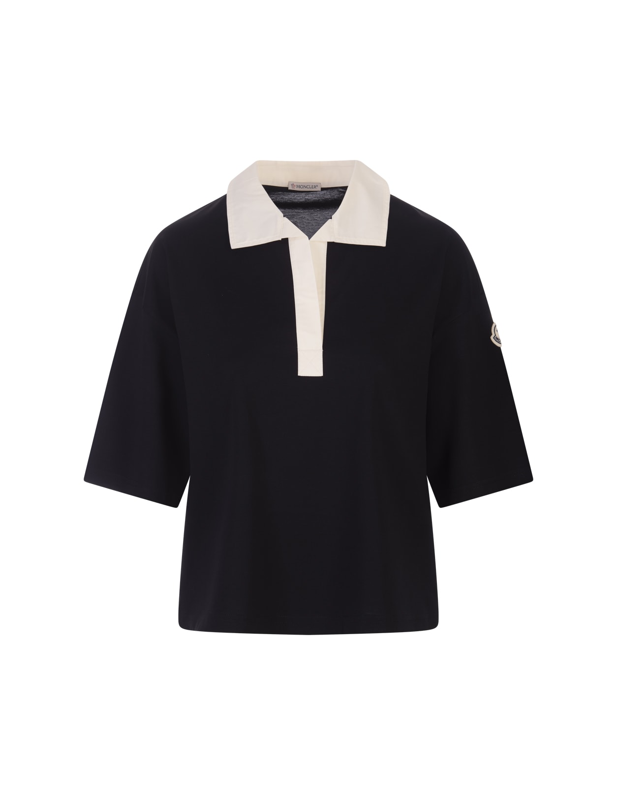 Moncler Night Blue Oversize Polo Shirt With Logo Patch