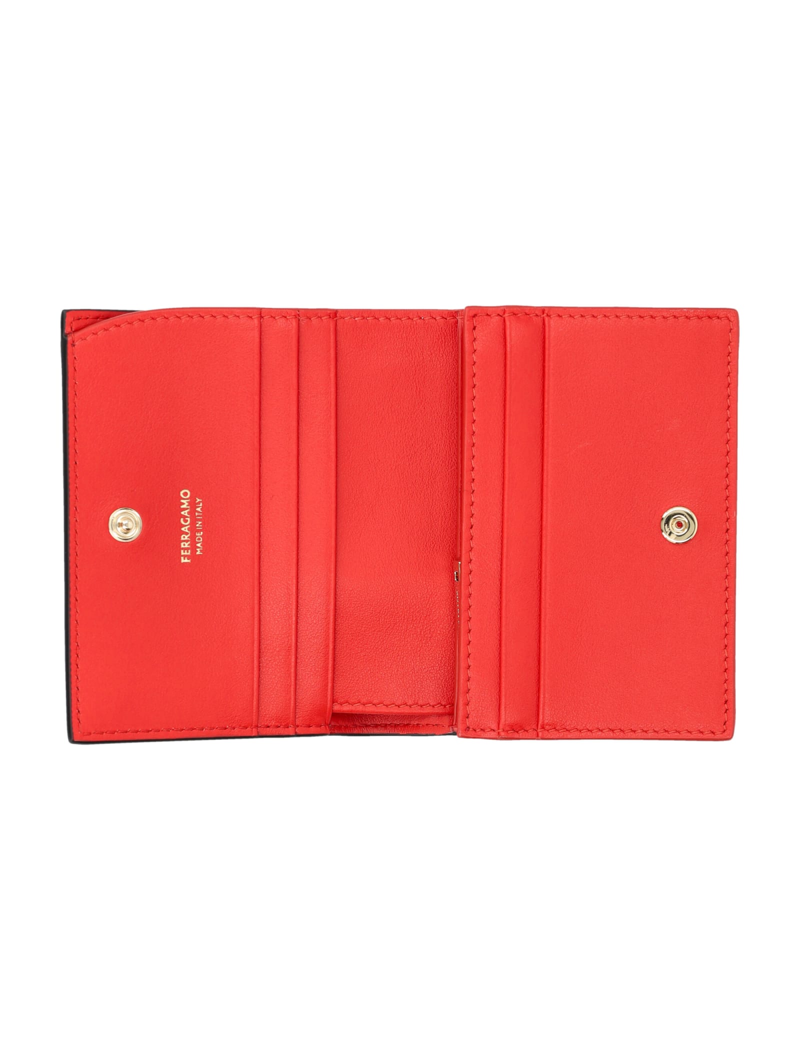 Shop Ferragamo Double Gancio Bicolor Wallet In Nero + Flame Red