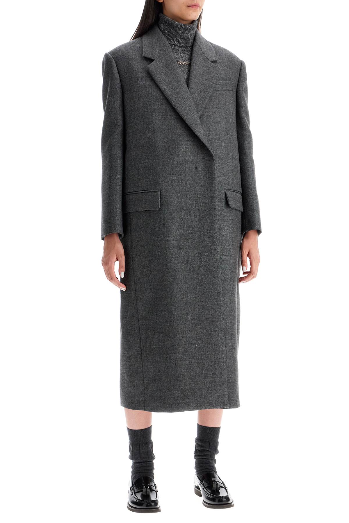 Shop Brunello Cucinelli Woolen Overcoat In Canvas Fabric In Grigio Scuro (grey)