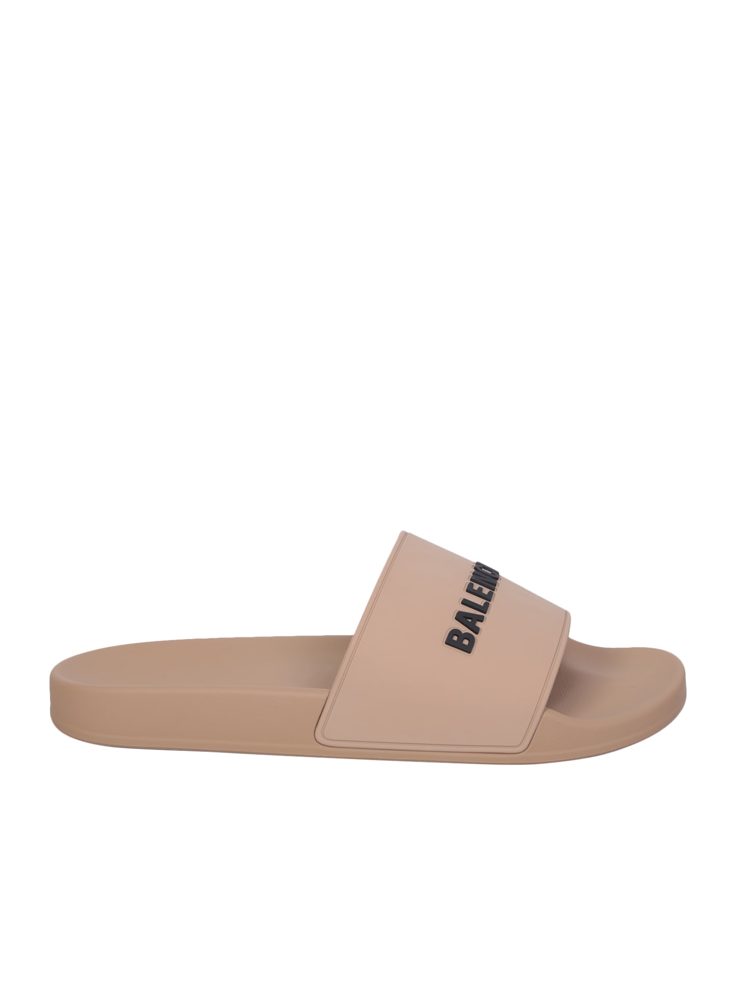 Balenciaga Logo Rubber Pool Slide Sandals In Beige Black