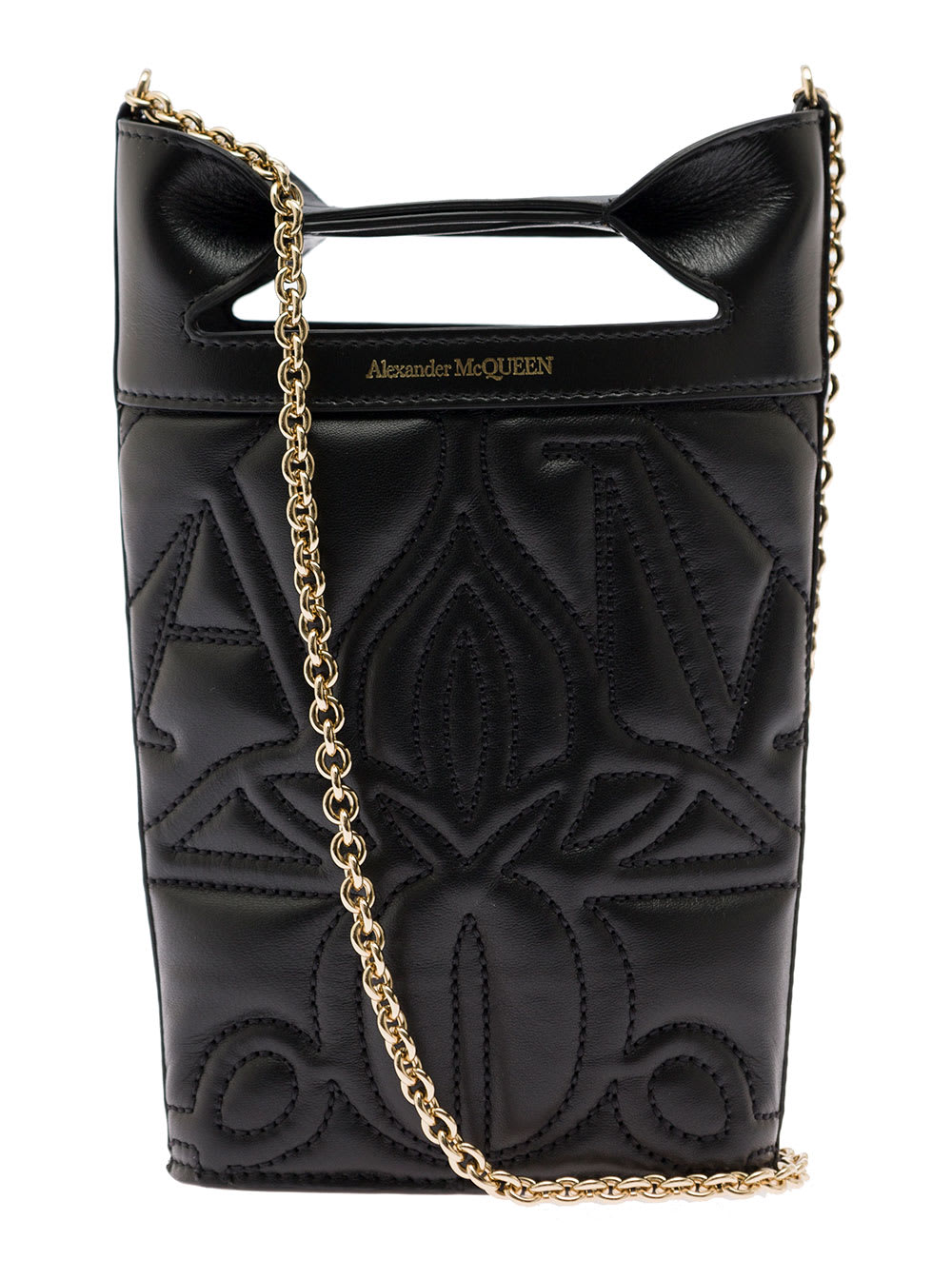 the Bow Black Bucket Bag With Quilted Detailing In Leather Woman Alexander Mcqueen