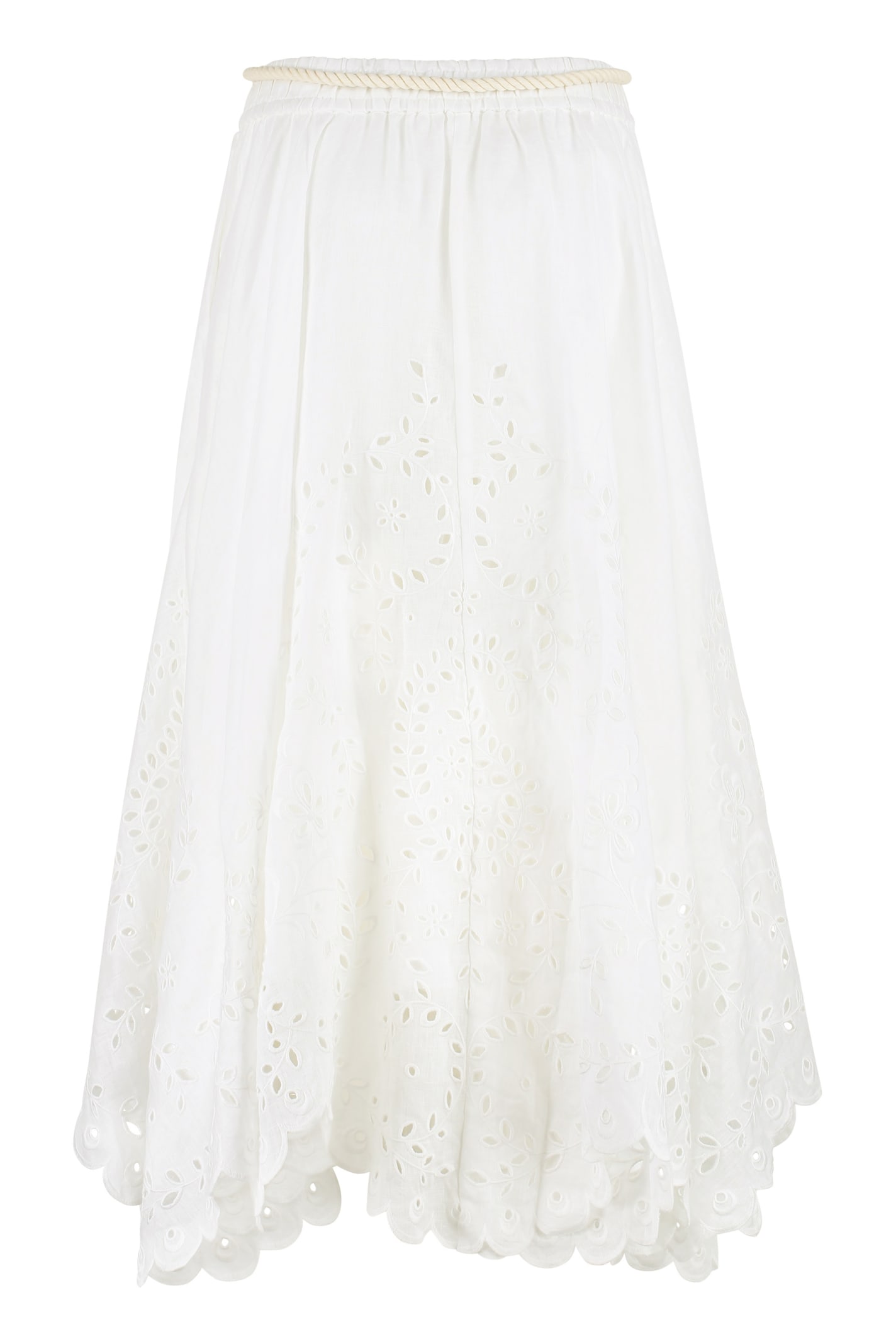 Shop Zimmermann Embroidered Linen Skirt In White