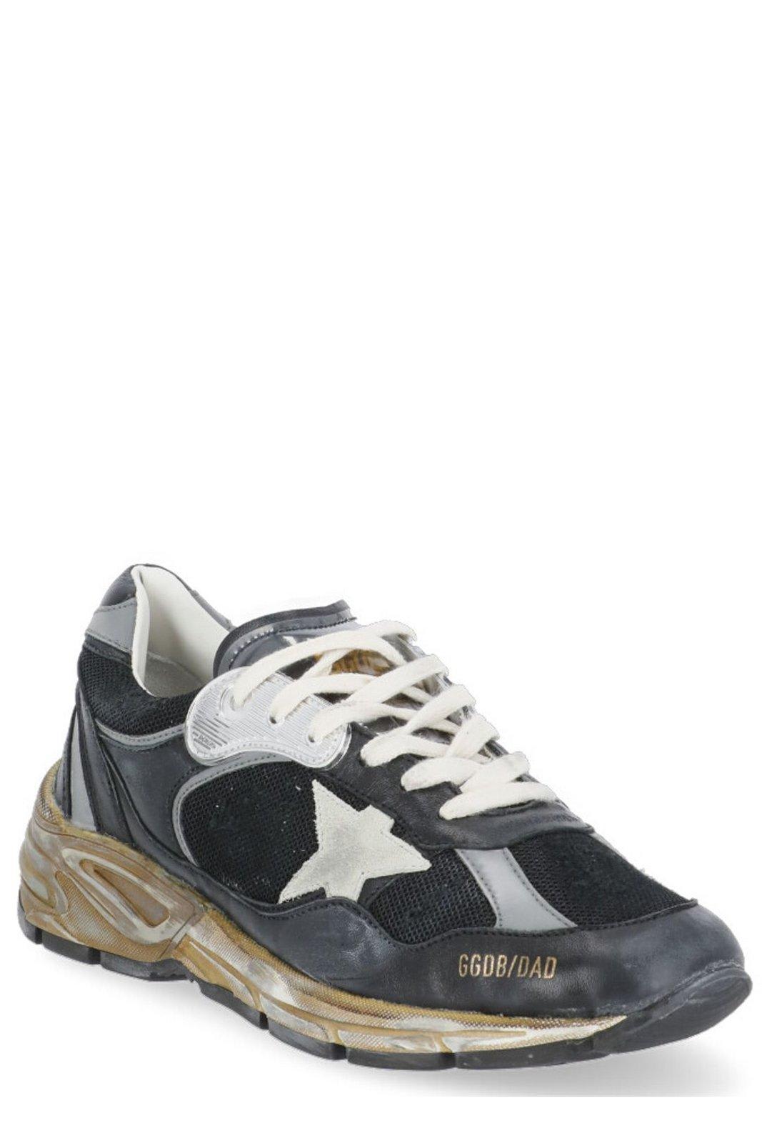 Golden Goose Running Dad Net And Nappa Upper Suede Star Shoes In Black/silver/ice