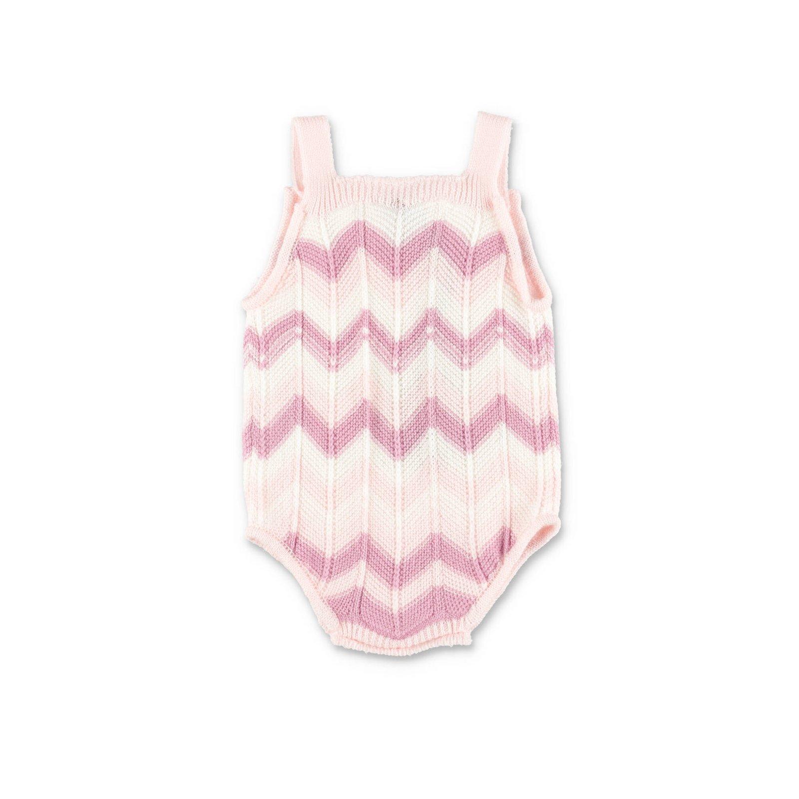 Shop Missoni Zigzag Square-neck Knitted Rompers In Rosa