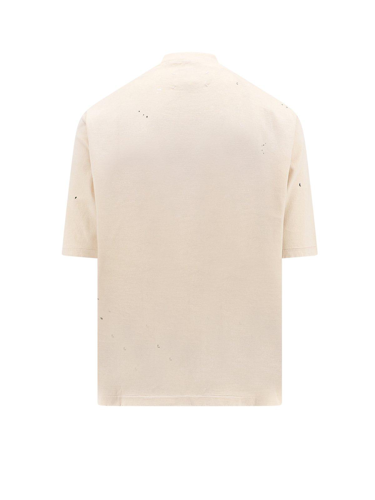 Shop Maison Margiela Logo Printed High-neck T-shirt In Beige