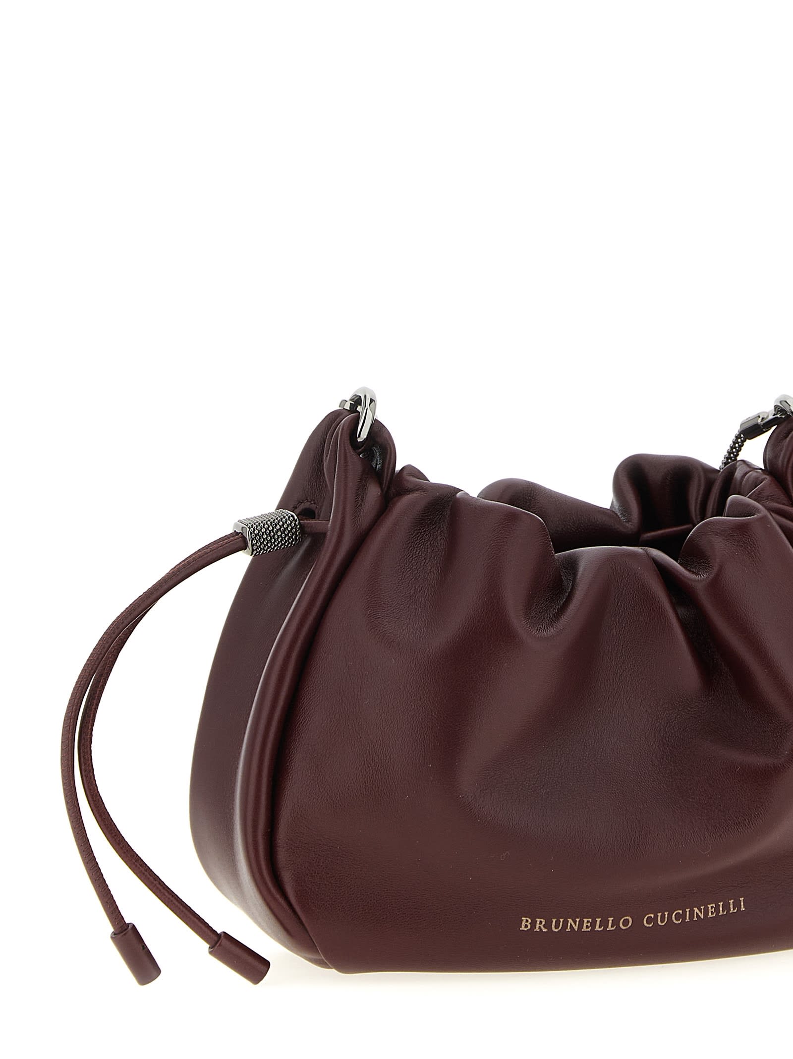 Brunello Cucinelli Bucket Mellow Mini Crossbody Bag In Burgundy