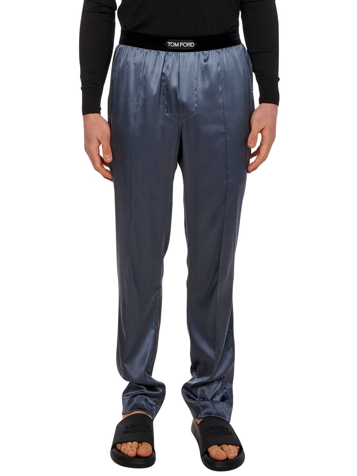 Shop Tom Ford Logo Waist Satin Pajama Trousers In Grey
