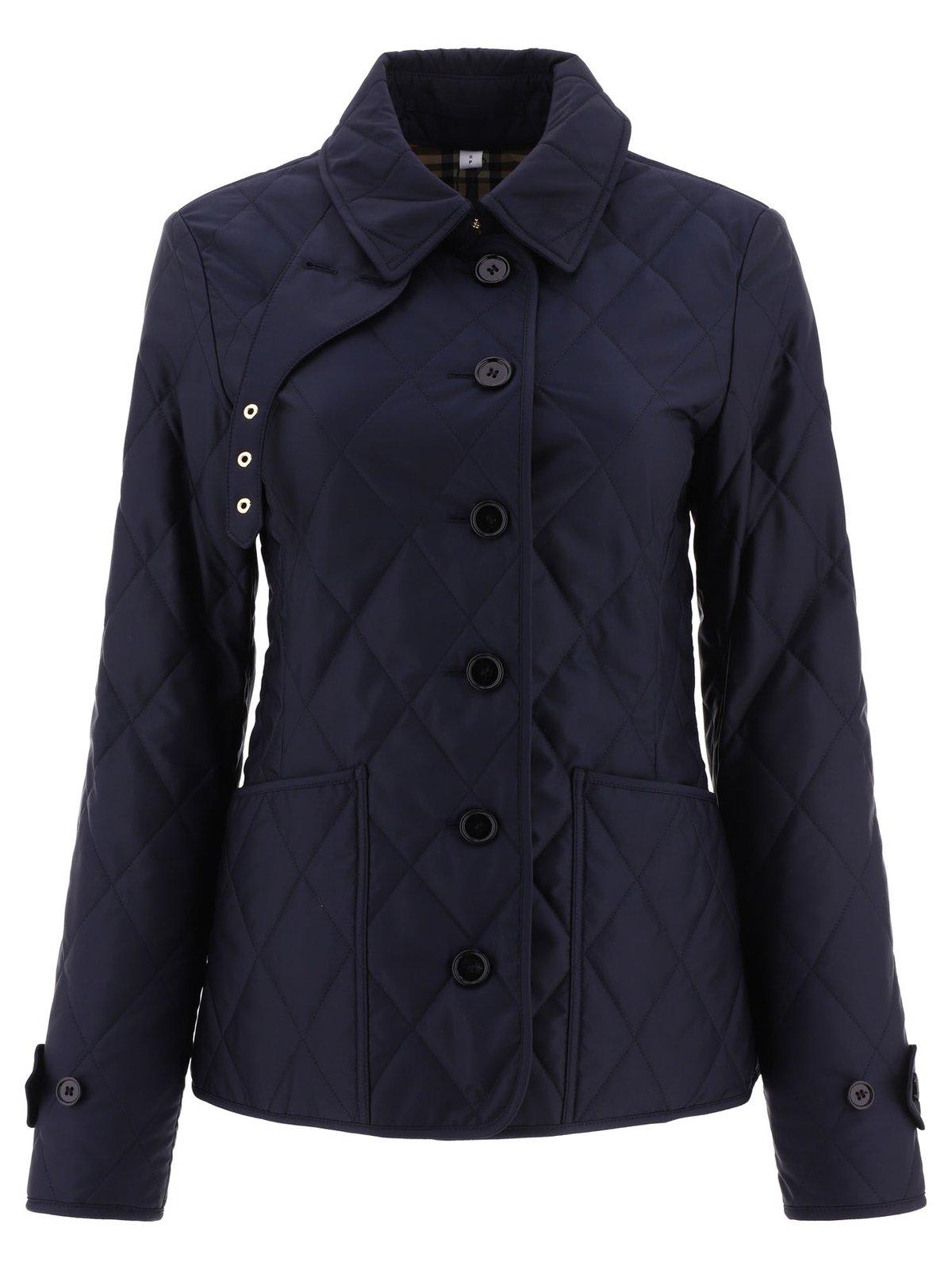 Shop Burberry Diamond-quilted Buttoned Jacket In Blue