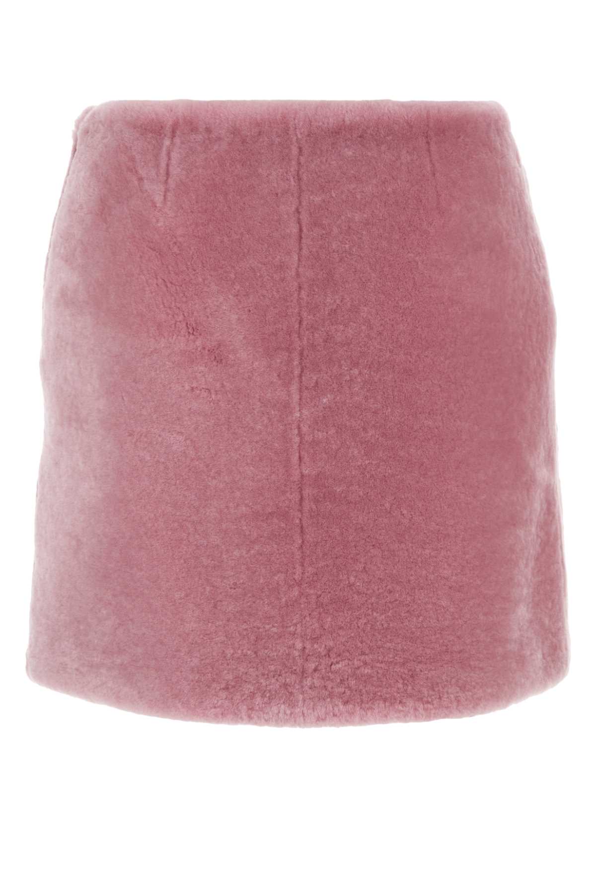 Shop Prada Pink Shearling Skirt In Begonia