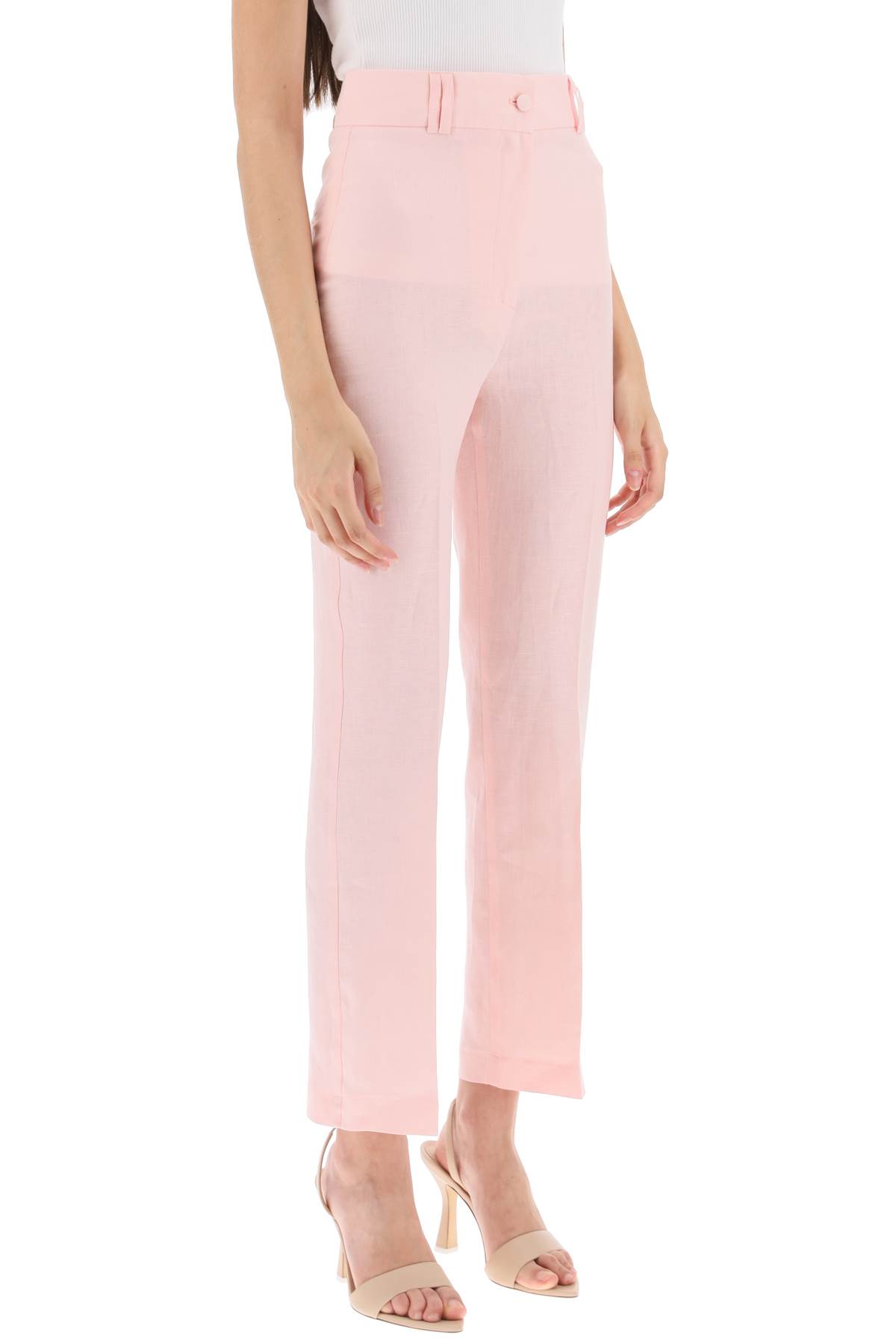 Shop Hebe Studio Loulou Linen Trousers In Pink Calypso (pink)