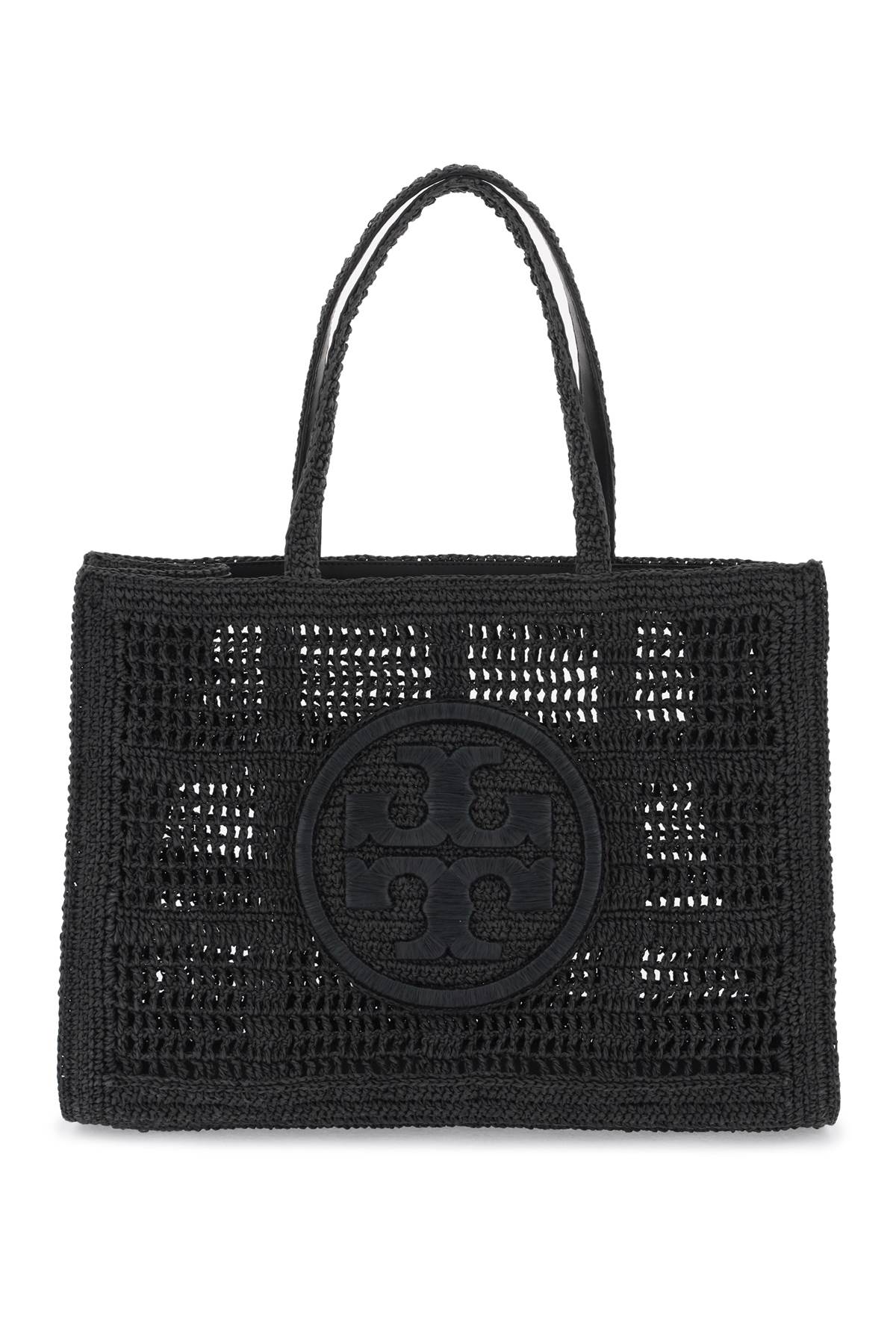 Shop Tory Burch Ella Crochet Raffia Tote Bag In In Black (black)