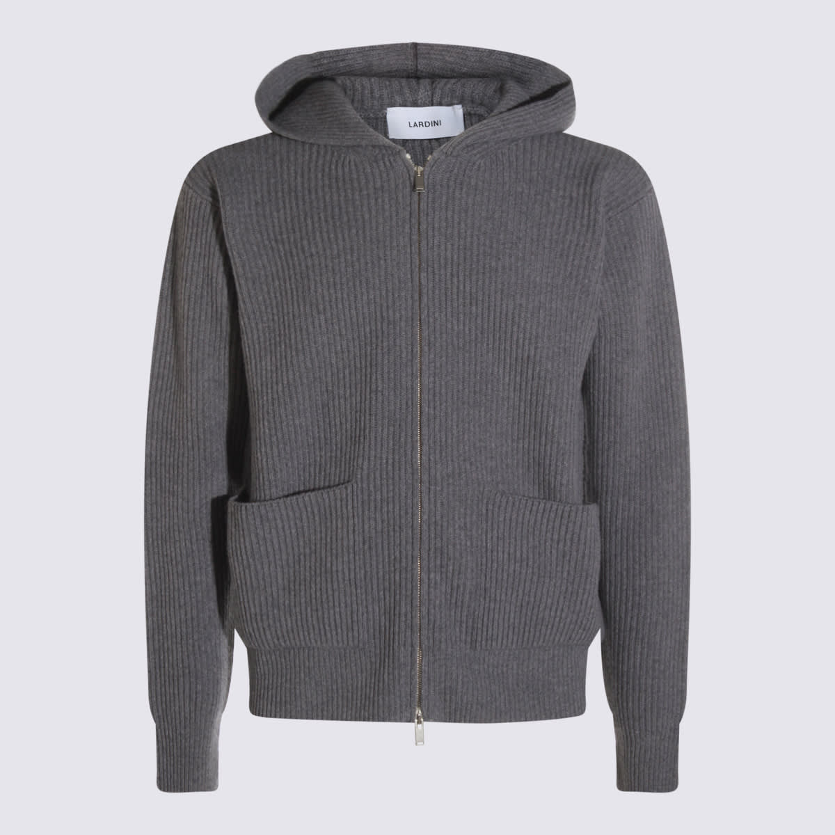 Lardini Hooded Ribbed Crewneck Front Pockets In Gray