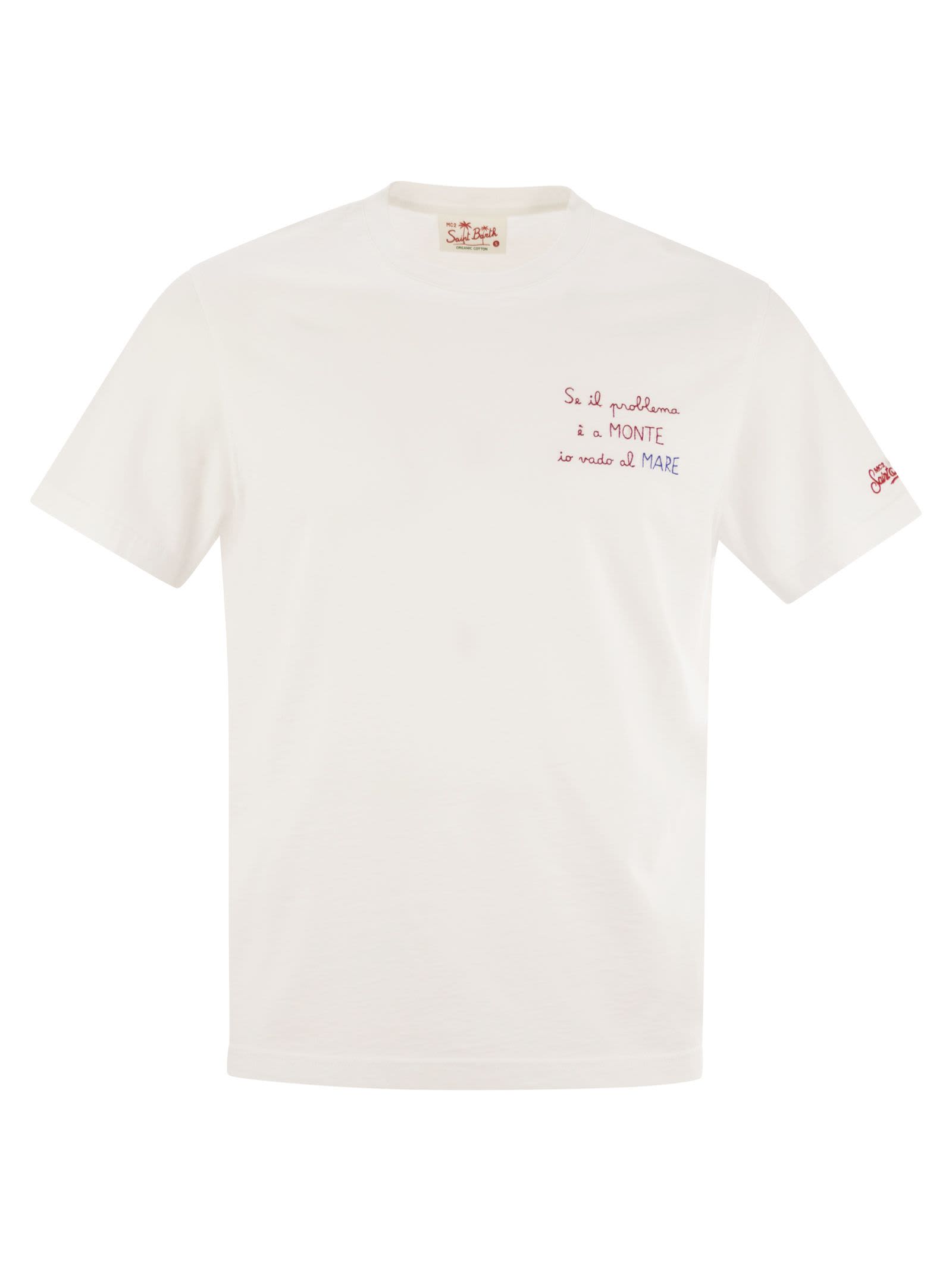 Mc2 Saint Barth Portofino T Shirt With Chest Embroidery In White