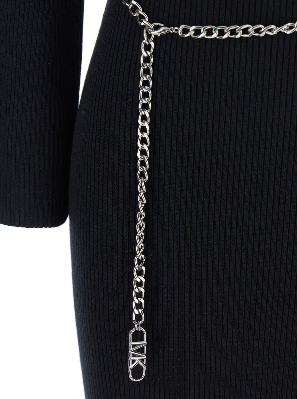 Michael Michael Kors Chain-belt Ribbed Midi Dress In Black