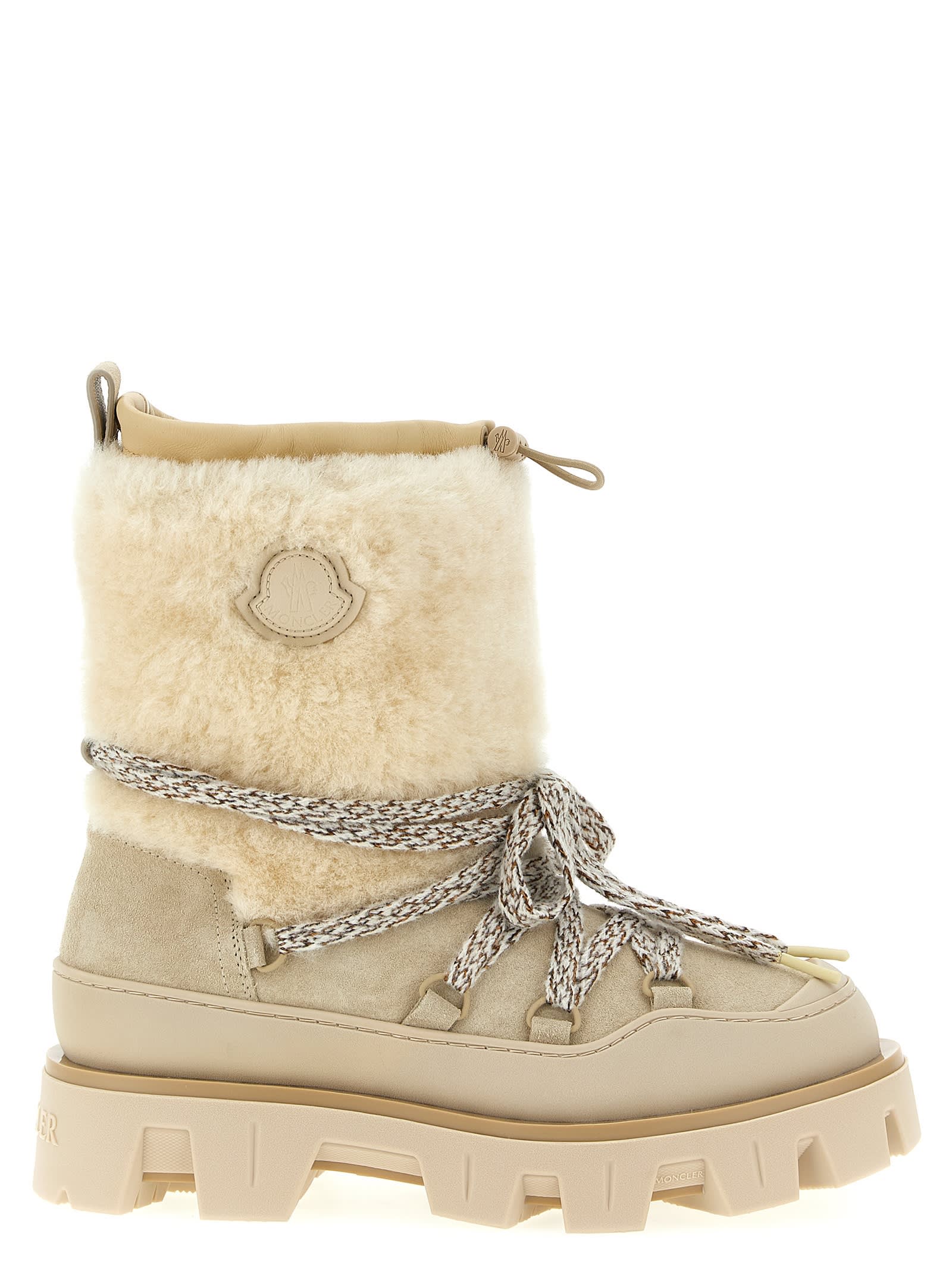 Moncler Ankle Boots With Fur Trim And Chunky Sole In Neutral