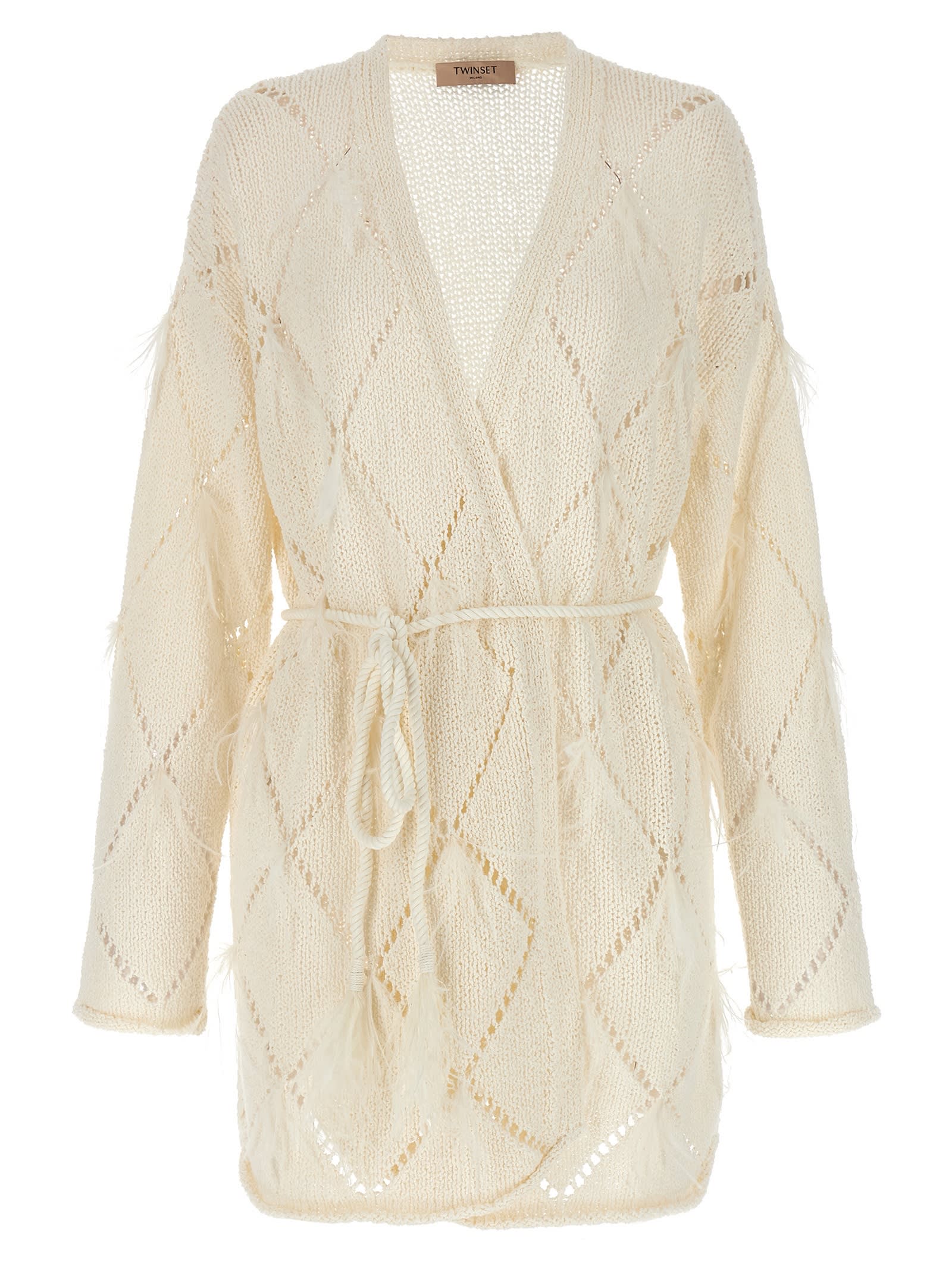 Shop Twinset Feather Cardigan In Neve