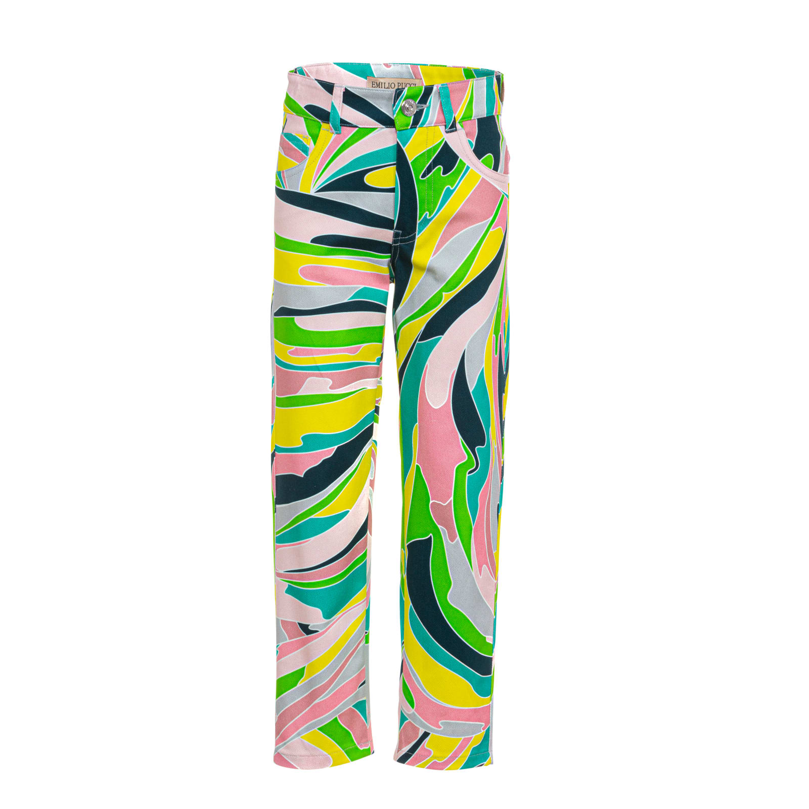Emilio Pucci Kids Straight Jeans In Denim With Multicolor Pattern