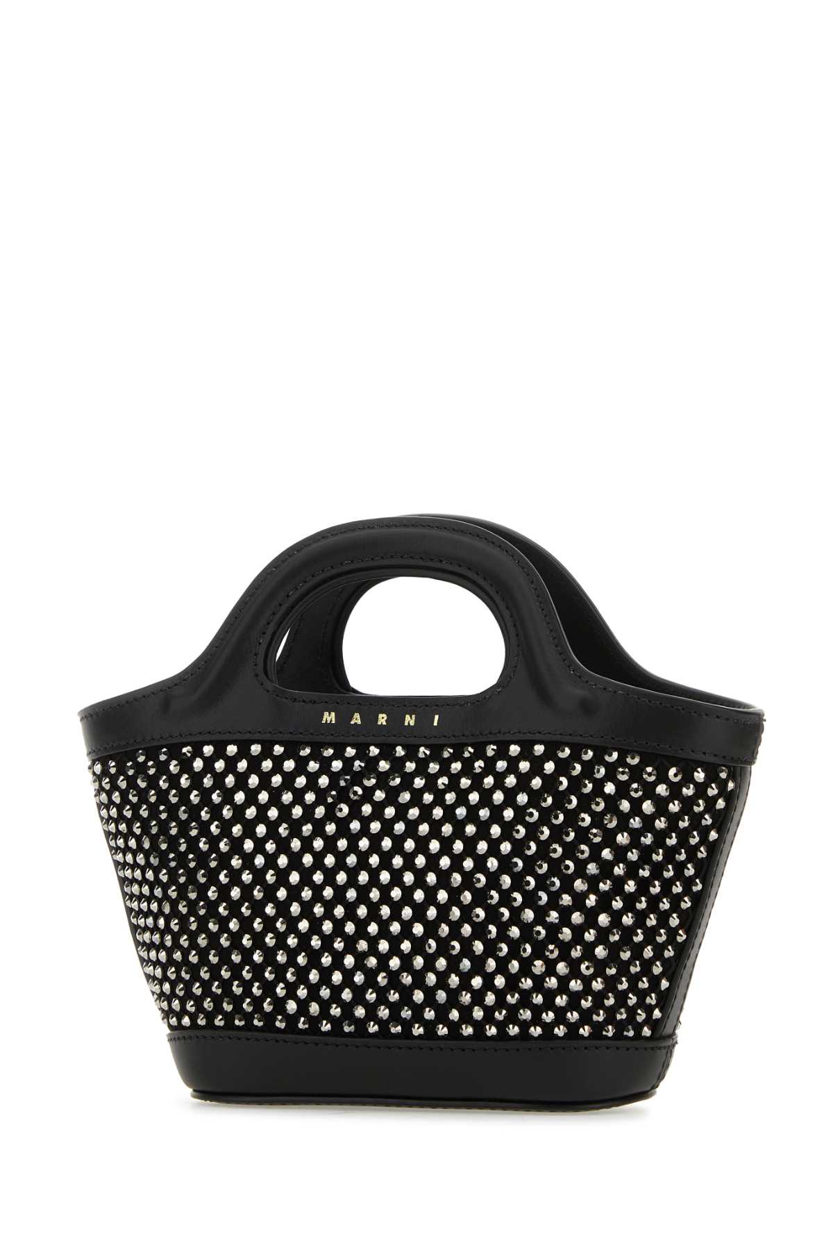 Marni Woman Embellished Leather Micro Tropicalia Handbag In Black