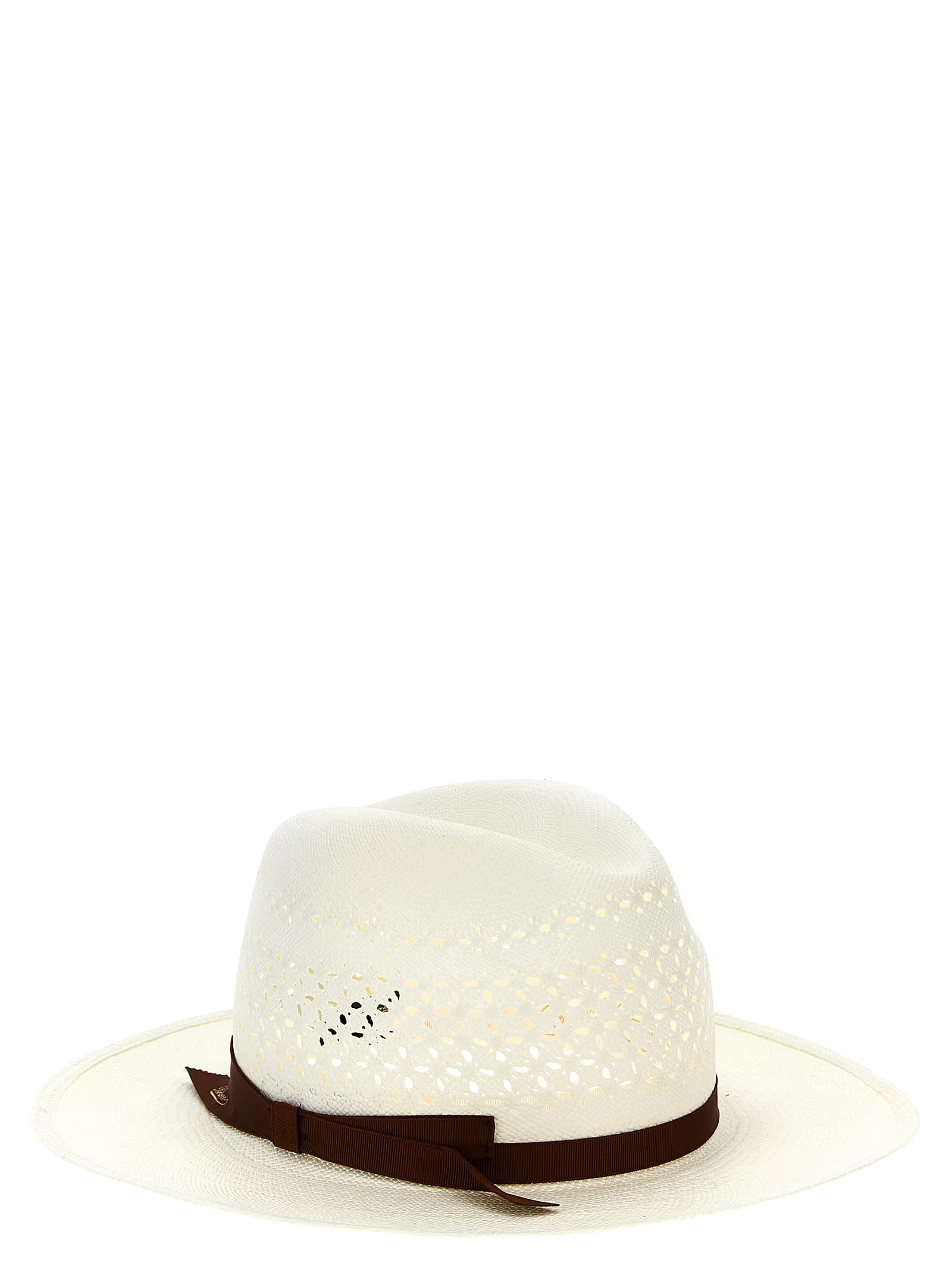 Borsalino 'medea' Perforated Ribbon Band Wide Brim Hat In White
