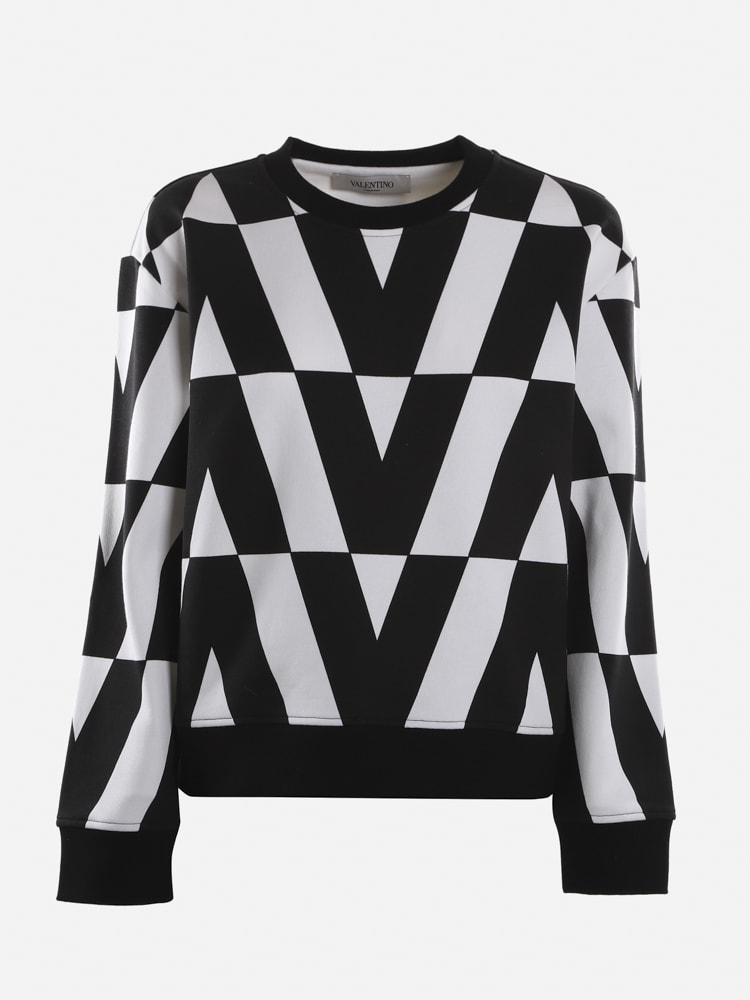 Valentino Cotton Sweatshirt With All-over Optical Valentino Motif