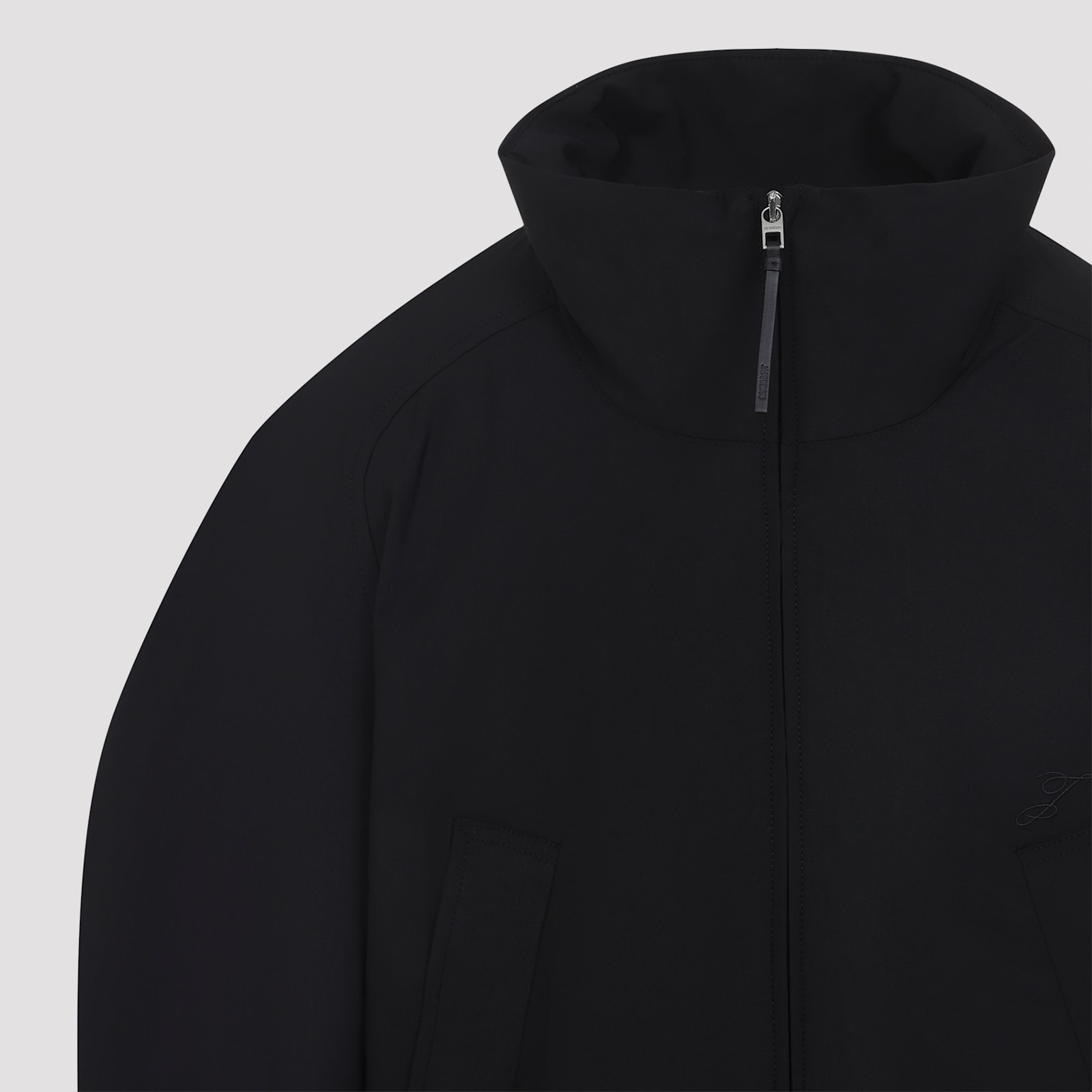 Jacquemus Stretch Cotton Blend Jacket With Zip And High Collar In Black