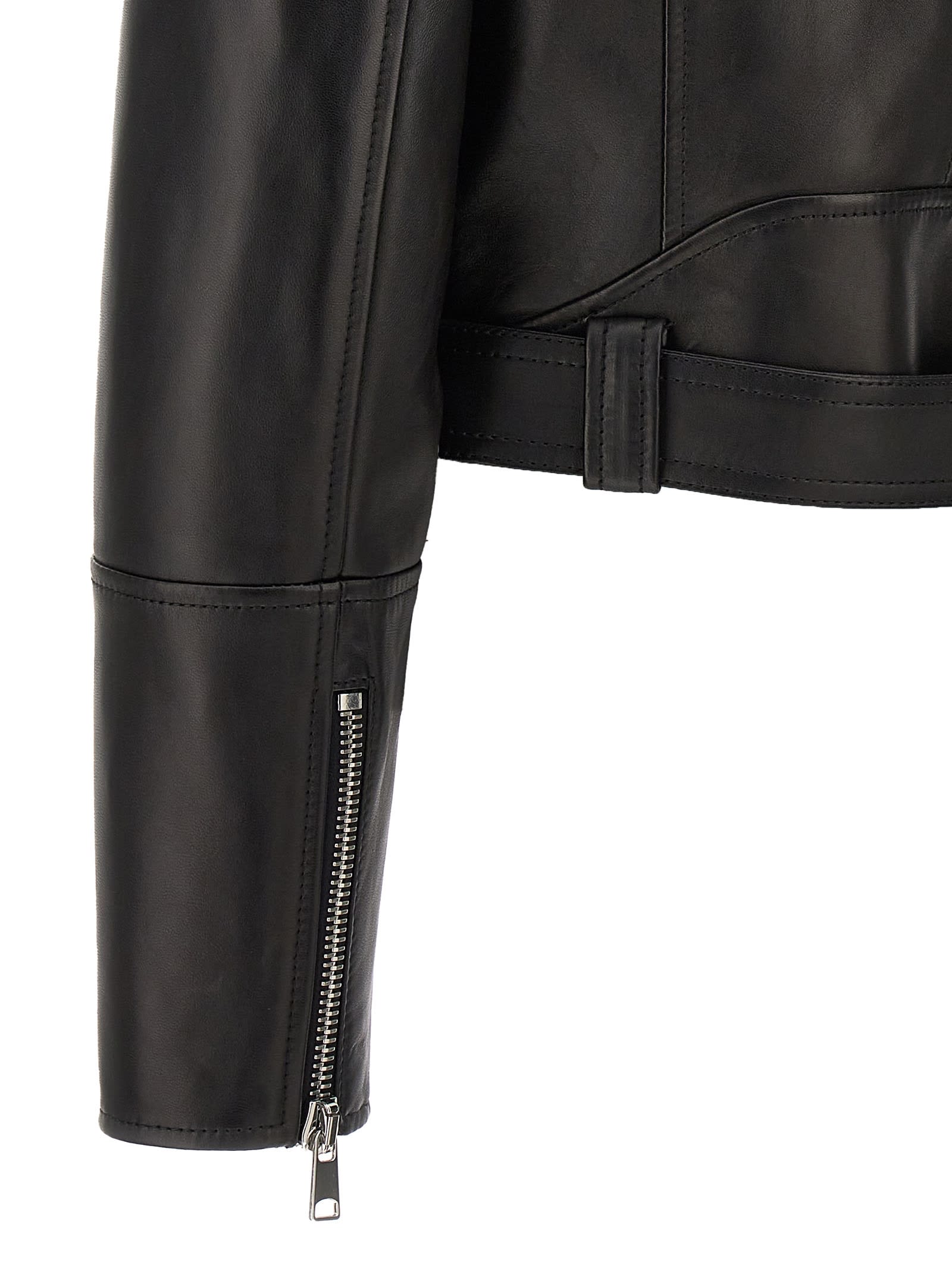 Alexander Mcqueen Cropped Biker Leather Jacket In Black