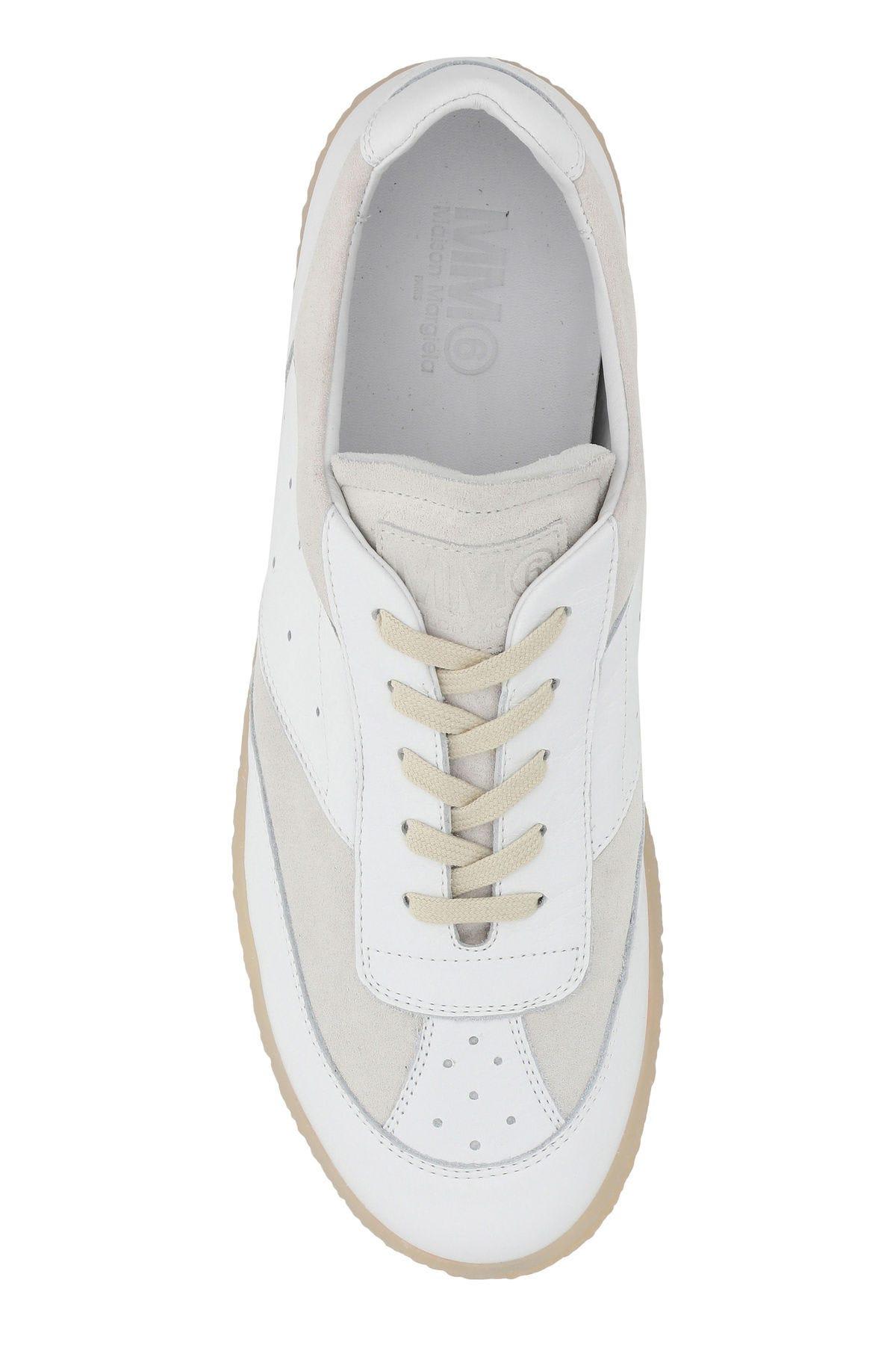 Shop Mm6 Maison Margiela Two-tone Leather And Suede Sneakers In White/silver Birch