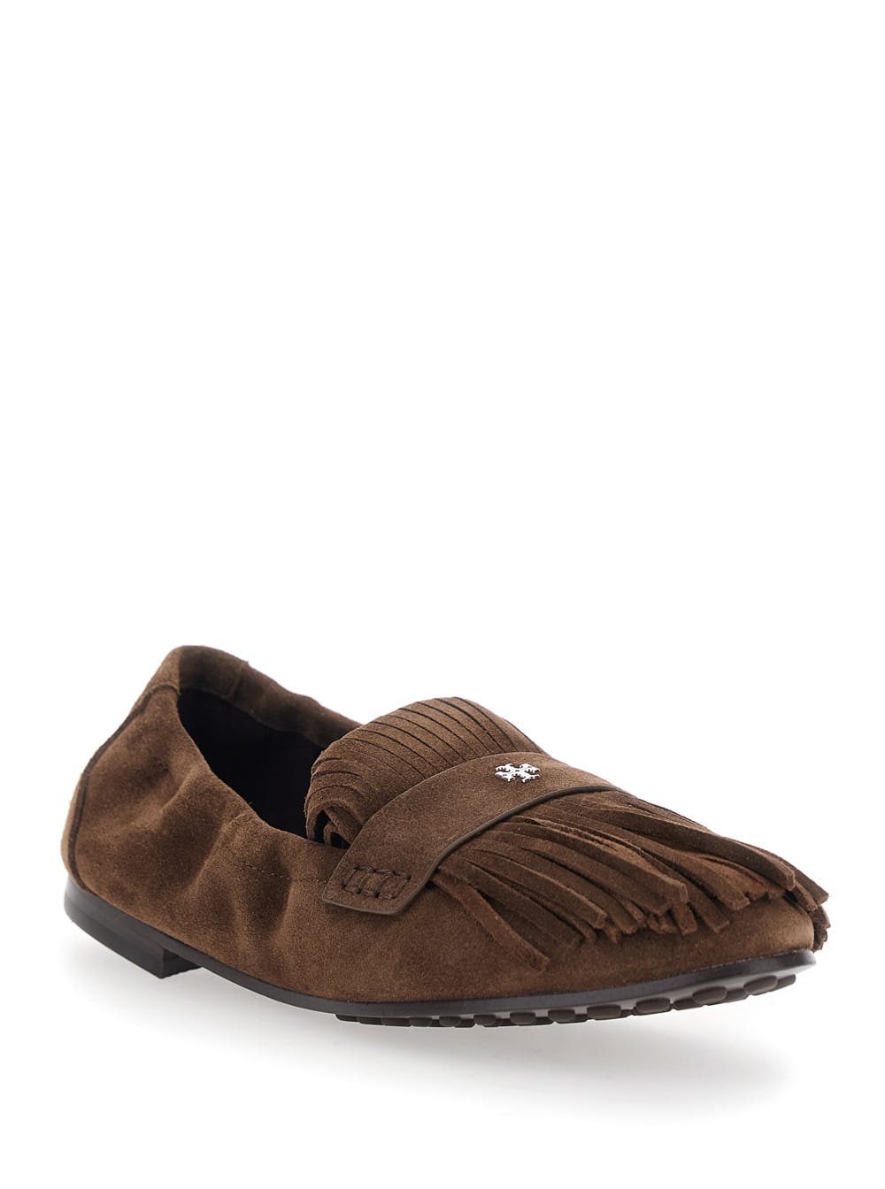 Tory Burch Ballet Fringe Suede Loafers With Rubber Sole In Brown