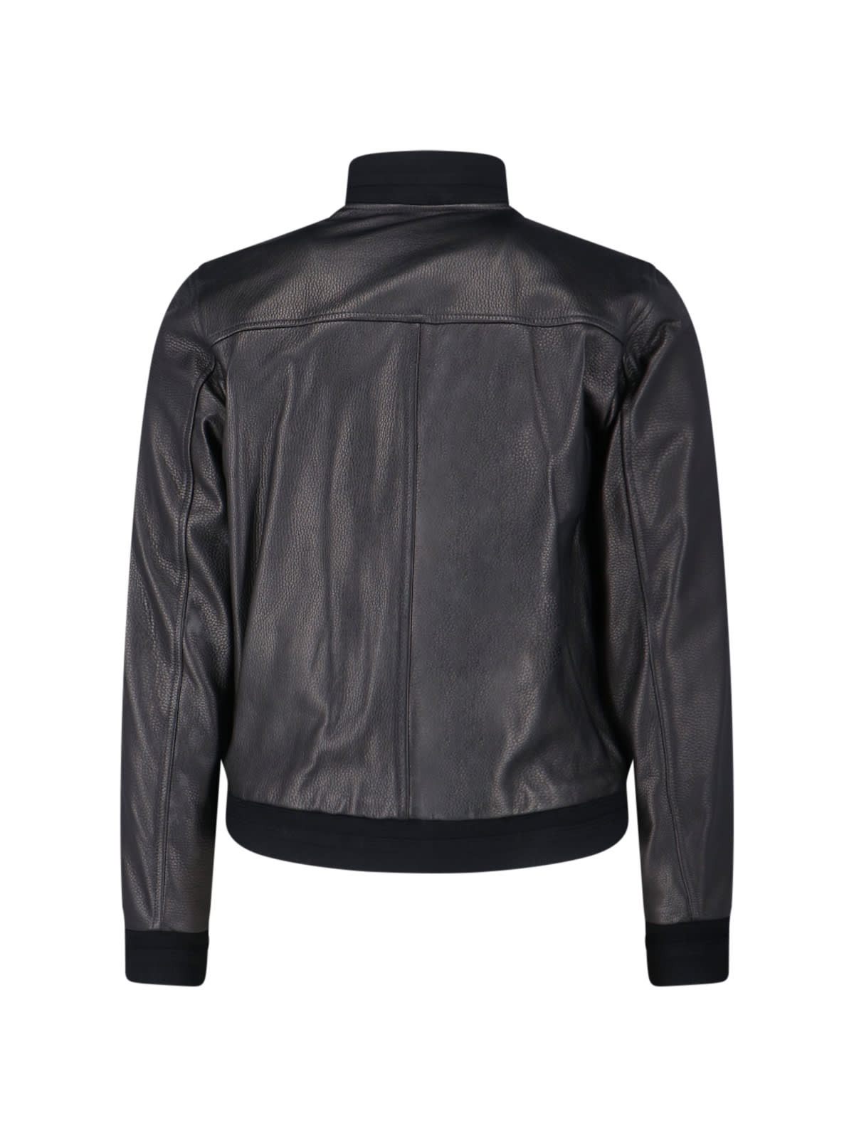 Valstar Textured Black Leather Jacket With Cashmere Ribbed Collar In Black