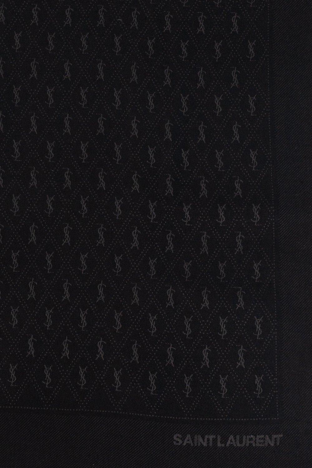 Shop Saint Laurent Cassandre Monogram Large Scarf In Black Dark Grey