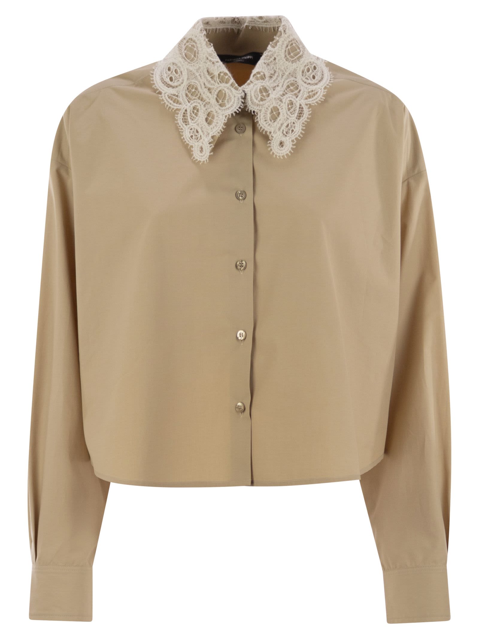 Fabiana Filippi Cropped Shirt With Lace Collar In Beige