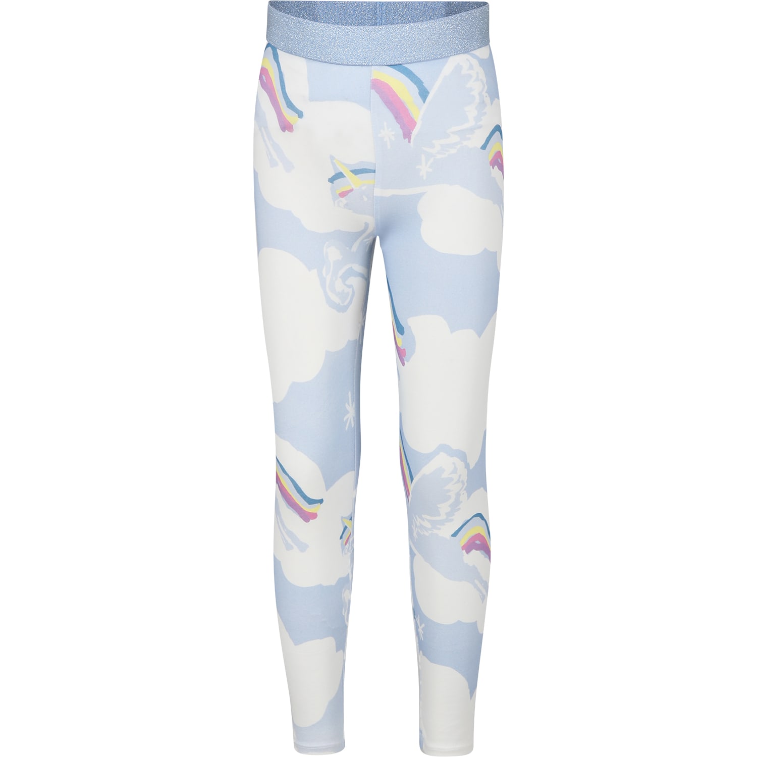 Stella Mccartney Light Blue Leggings For Girl With Unicorn In Light Blue