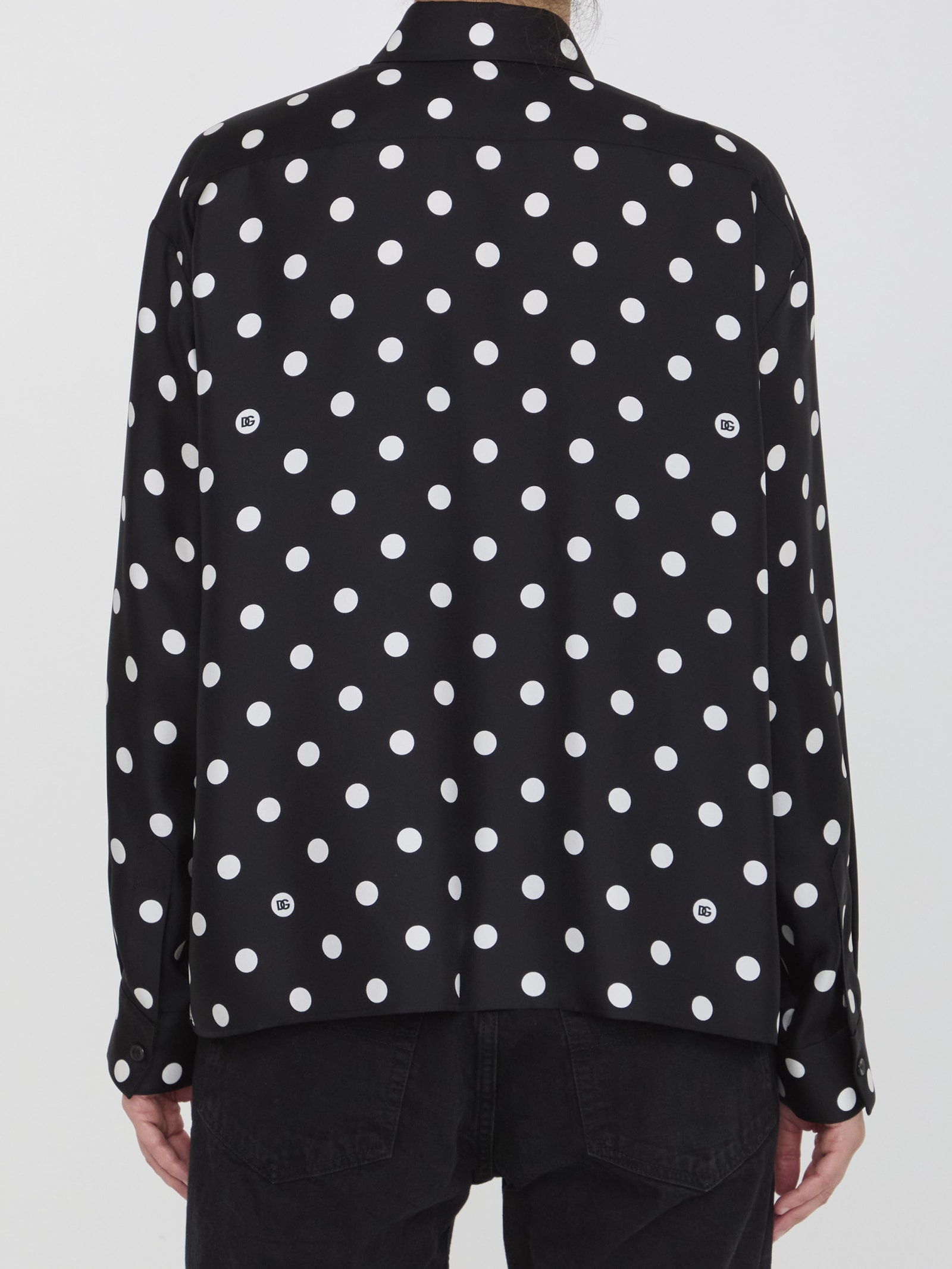 Shop Dolce & Gabbana Shirt With Polka-dot Print In Black