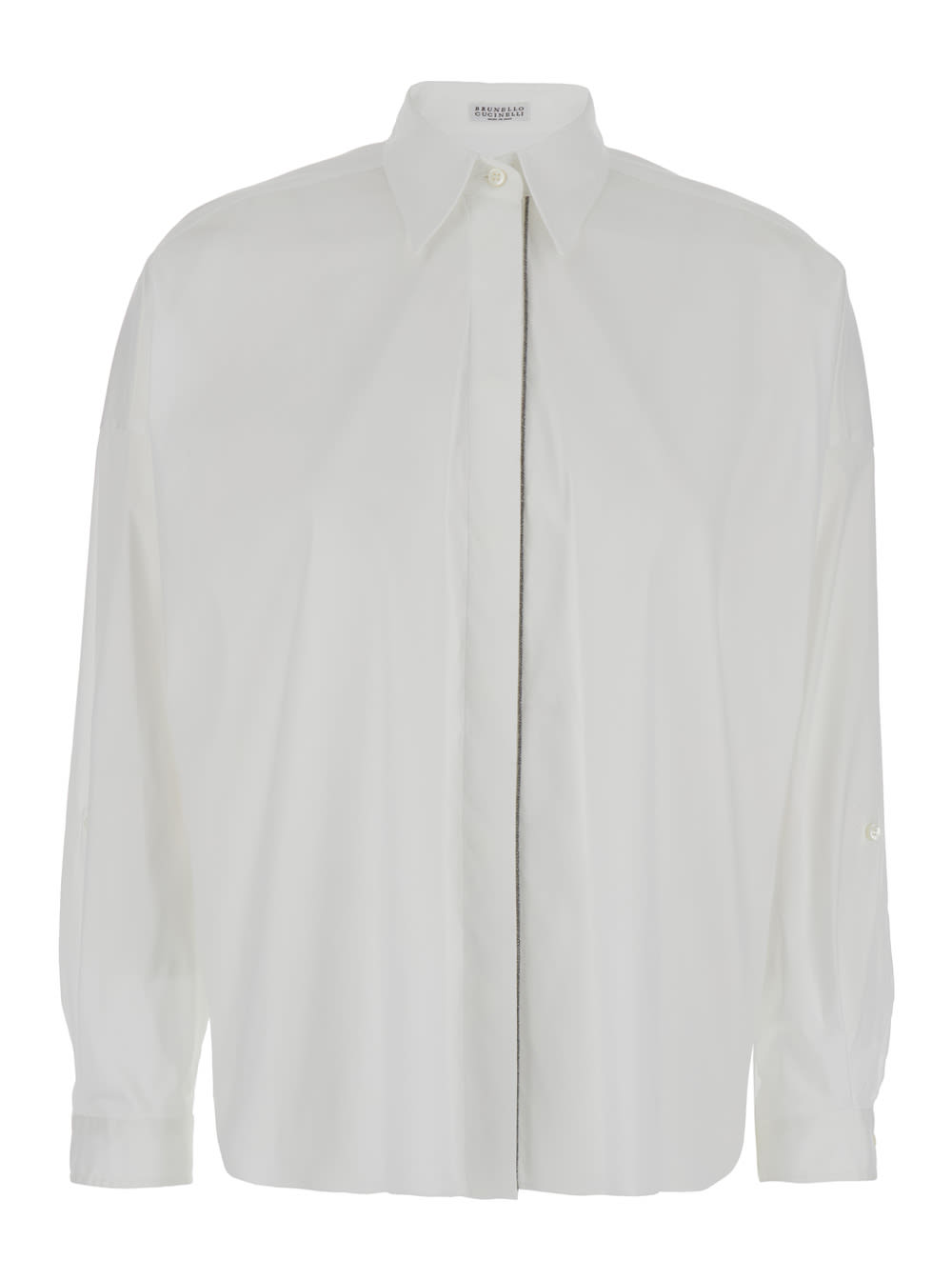 Brunello Cucinelli Oversized White Shirt With Monile Detail In Cotton Blend Woman