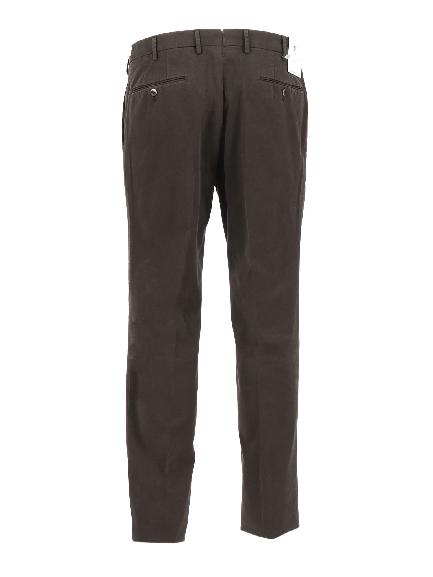 Pt Torino Stretch Cotton Trousers With Pockets And Loops In Brown
