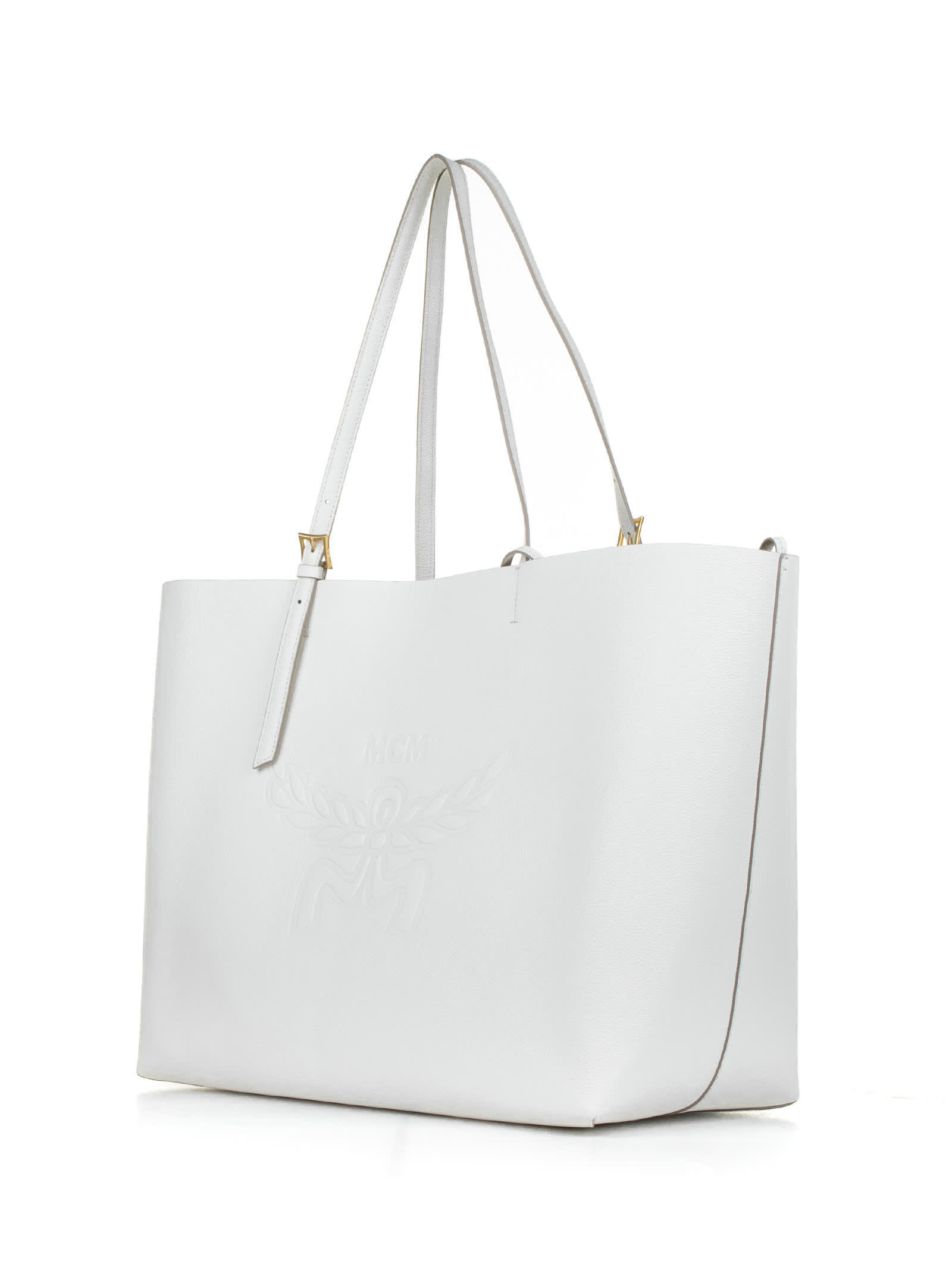 Shop Mcm Himmel Shopper White With Embossed Logo In Egret