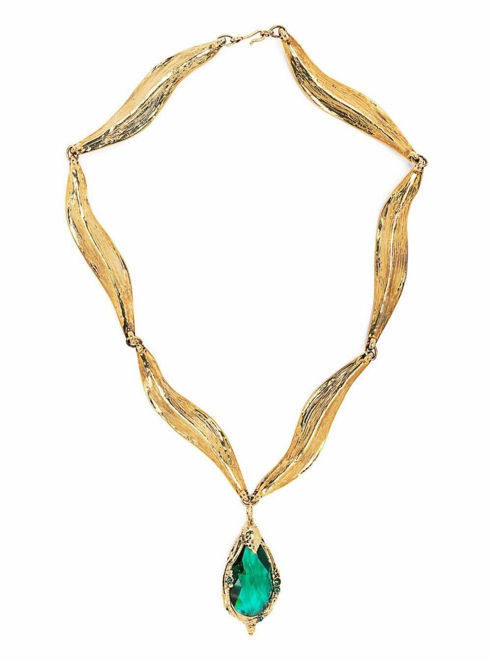 Alberta Ferretti Gold Colored Metal Necklace With Green Stone