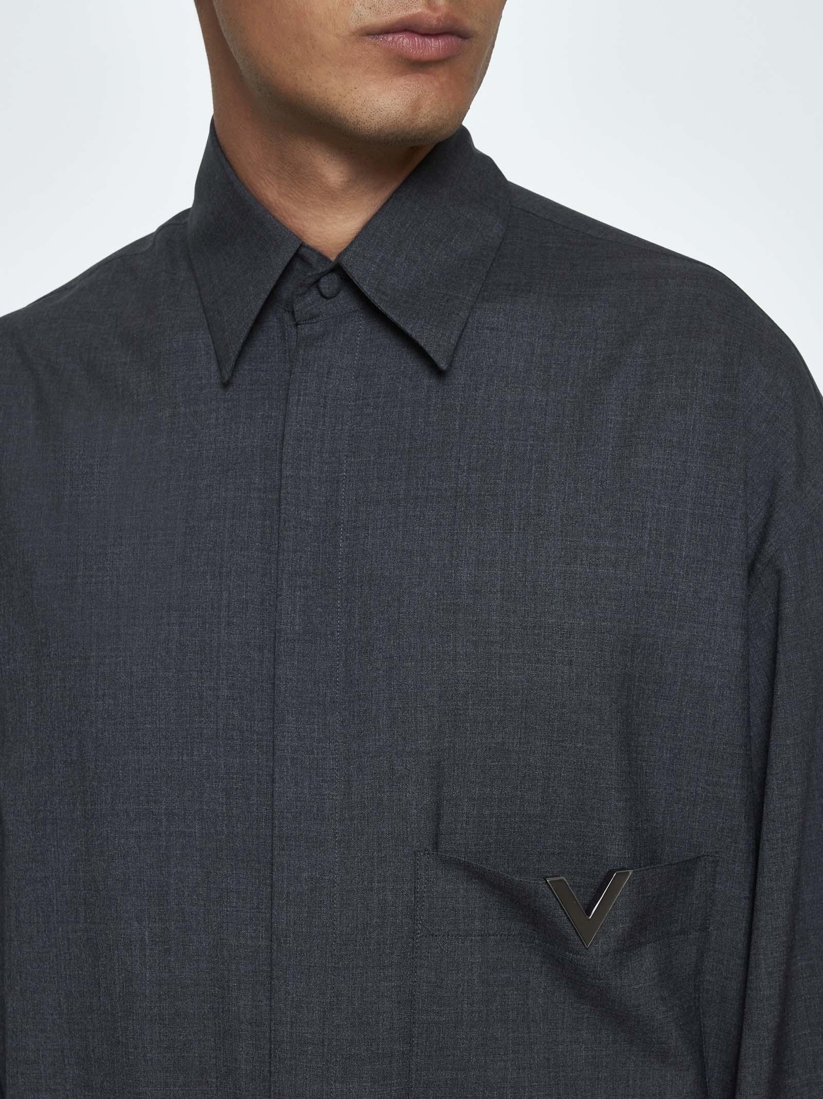 Shop Valentino Wool Shirt In Grey