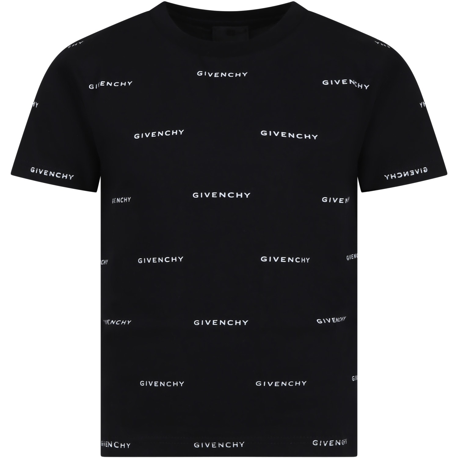 Shop Givenchy Black T-shirt For Boy With All-over Logo In Nero