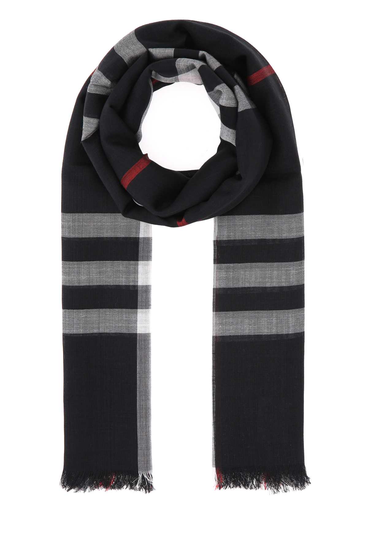 Shop Burberry Embroidered Wool Blend Scarf In Navy
