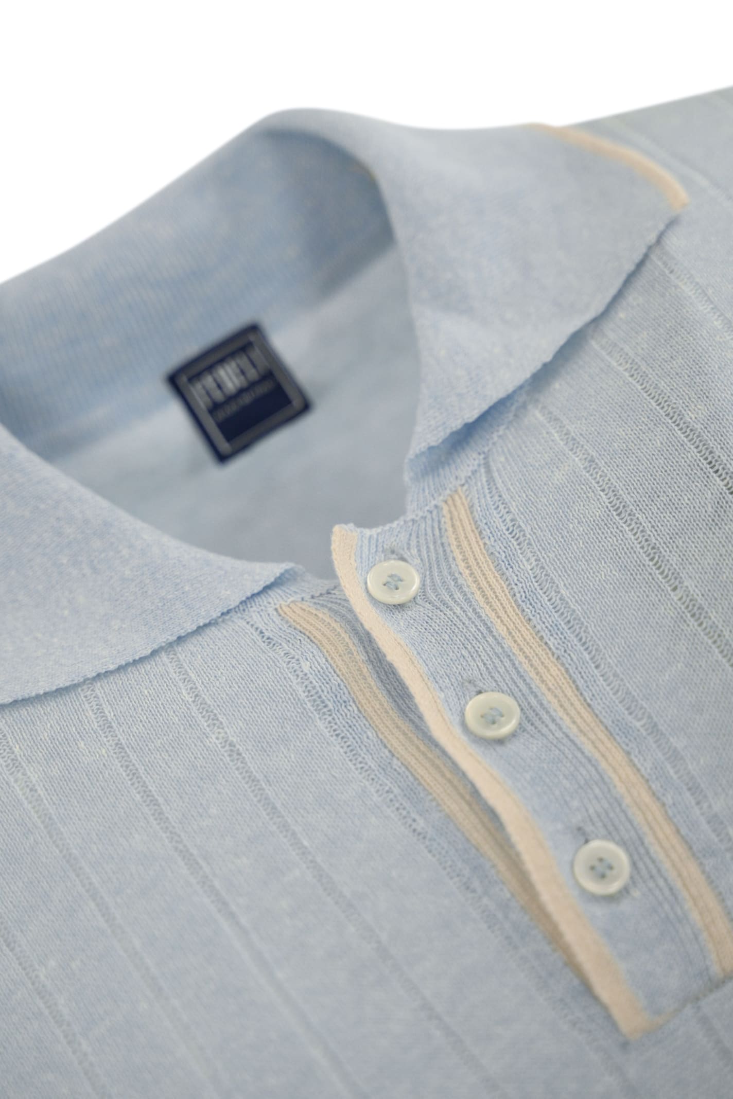 Fedeli Linen And Cotton Knitted Polo Shirt Light Blue In Azzurro