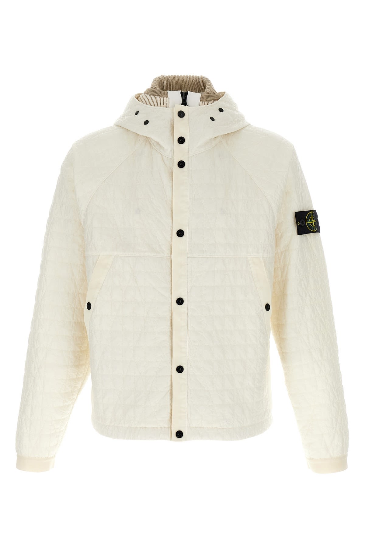 Stone Island Hooded Quilted Jacket Side Pockets In White