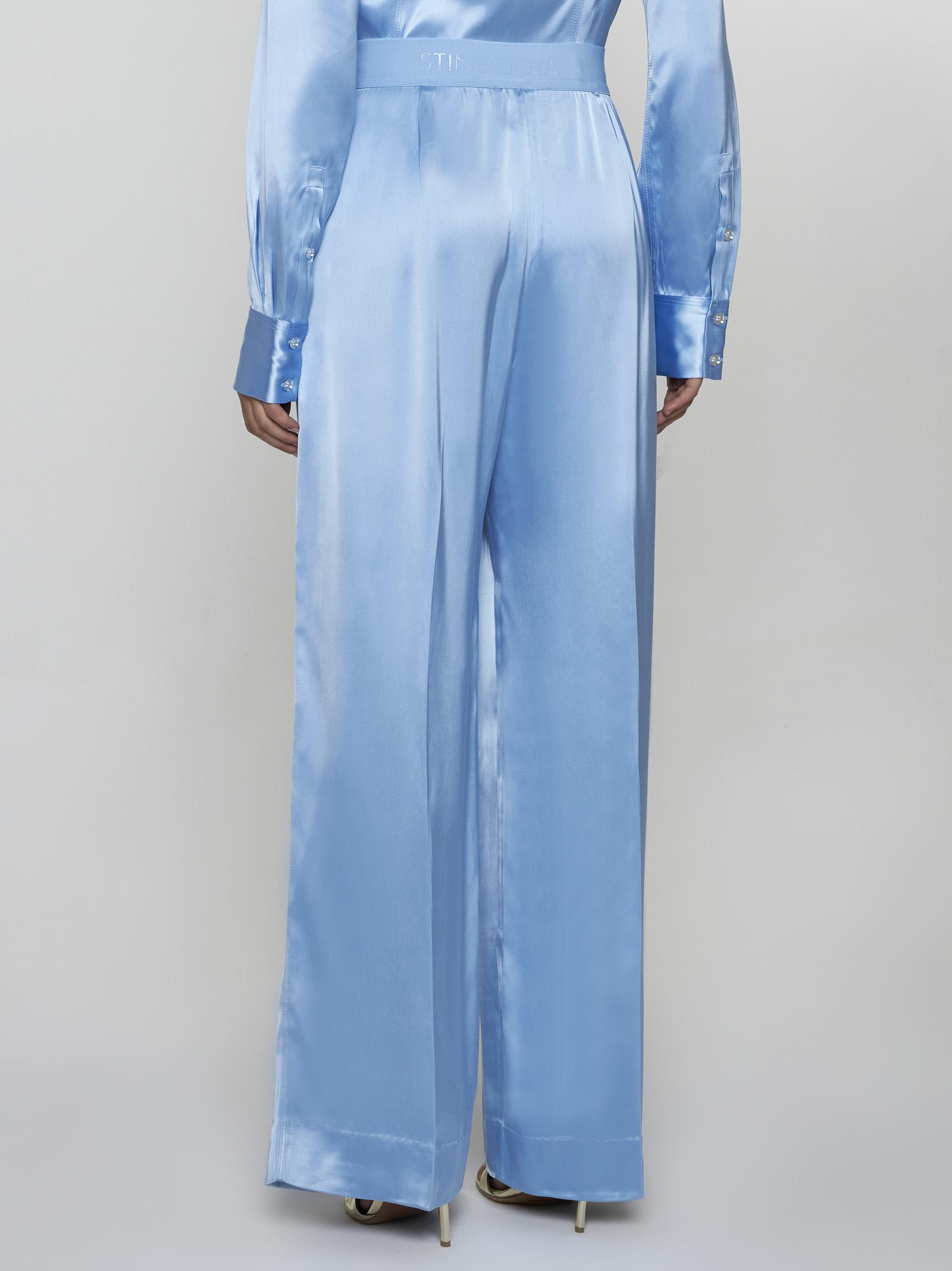 Shop Stine Goya Ciara Viscose Satin Trousers In Azzurro
