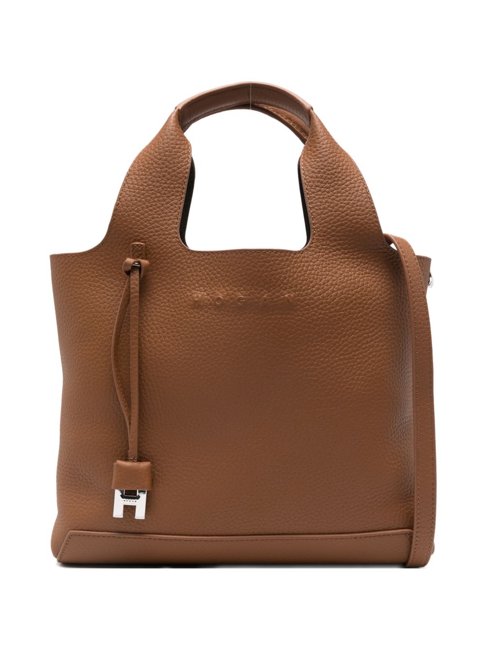 Hogan Small Leather Tote In Brown